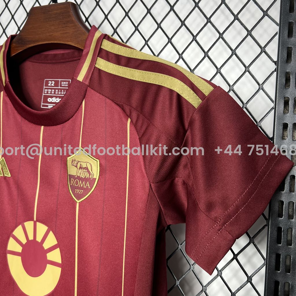 Unitedfootballkit.com | AS Roma 24-25 Home Stadium Kids Kit -Customize Name, Number and Patch | Worldwide Shipping