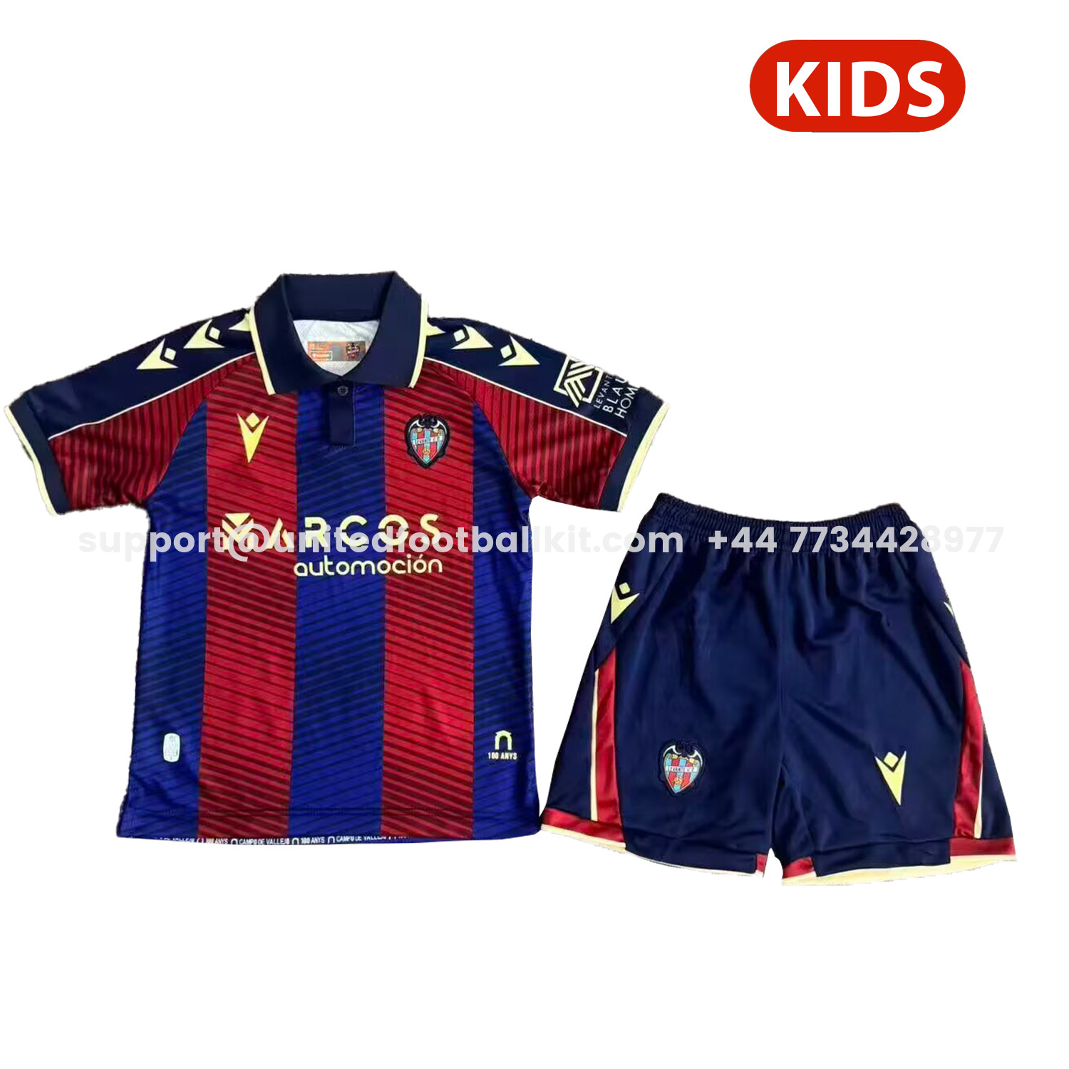 Unitedfootballkit.com | Levante UD 25-26 Home Kids Kit -Customize Name, Number and Patch | Worldwide Shipping