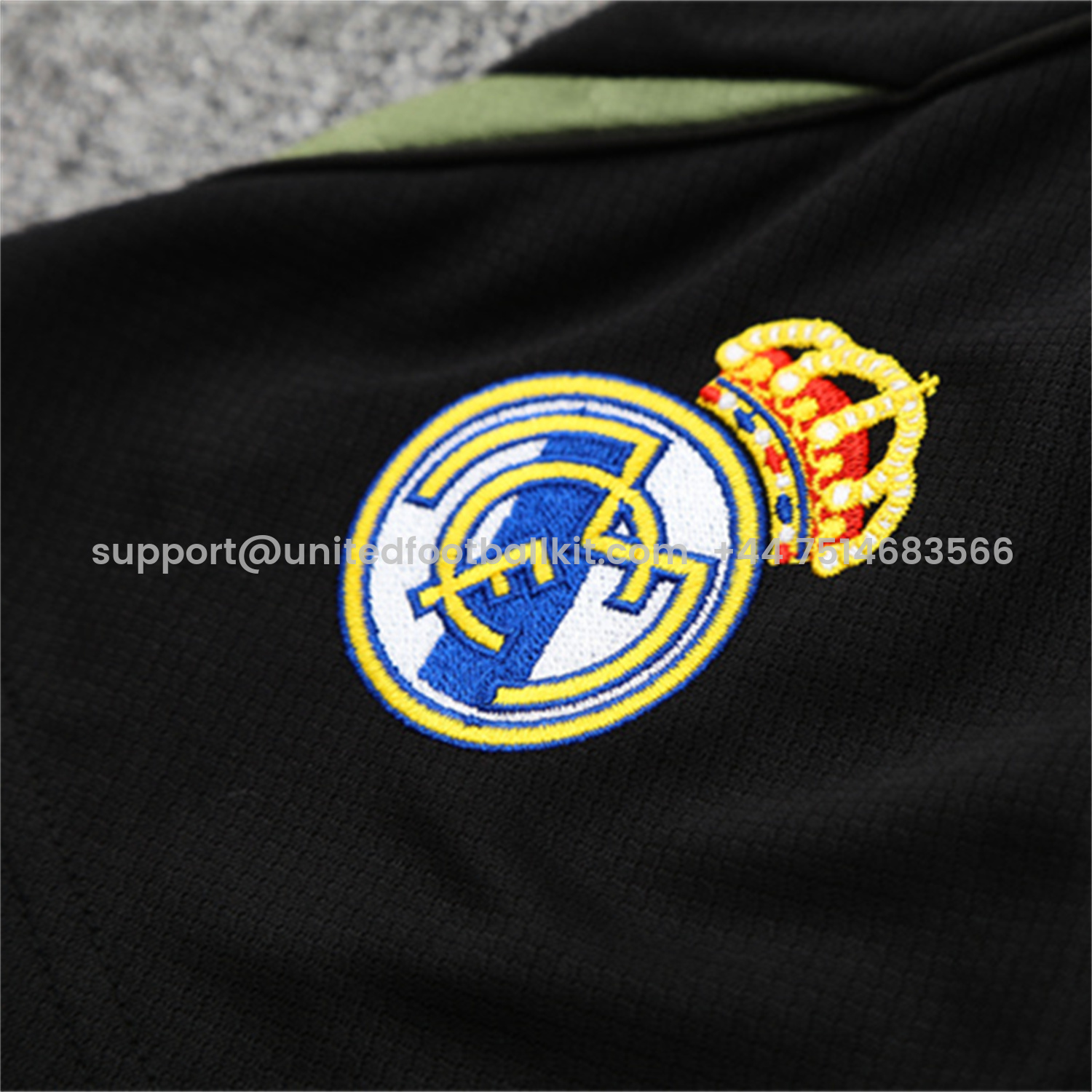 Unitedfootballkit.com | Real Madrid 25-26 Kid Short-Sleeve Training Set - Green Black Top & Black Shorts -Customize Name, Number and Patch | Worldwide Shipping