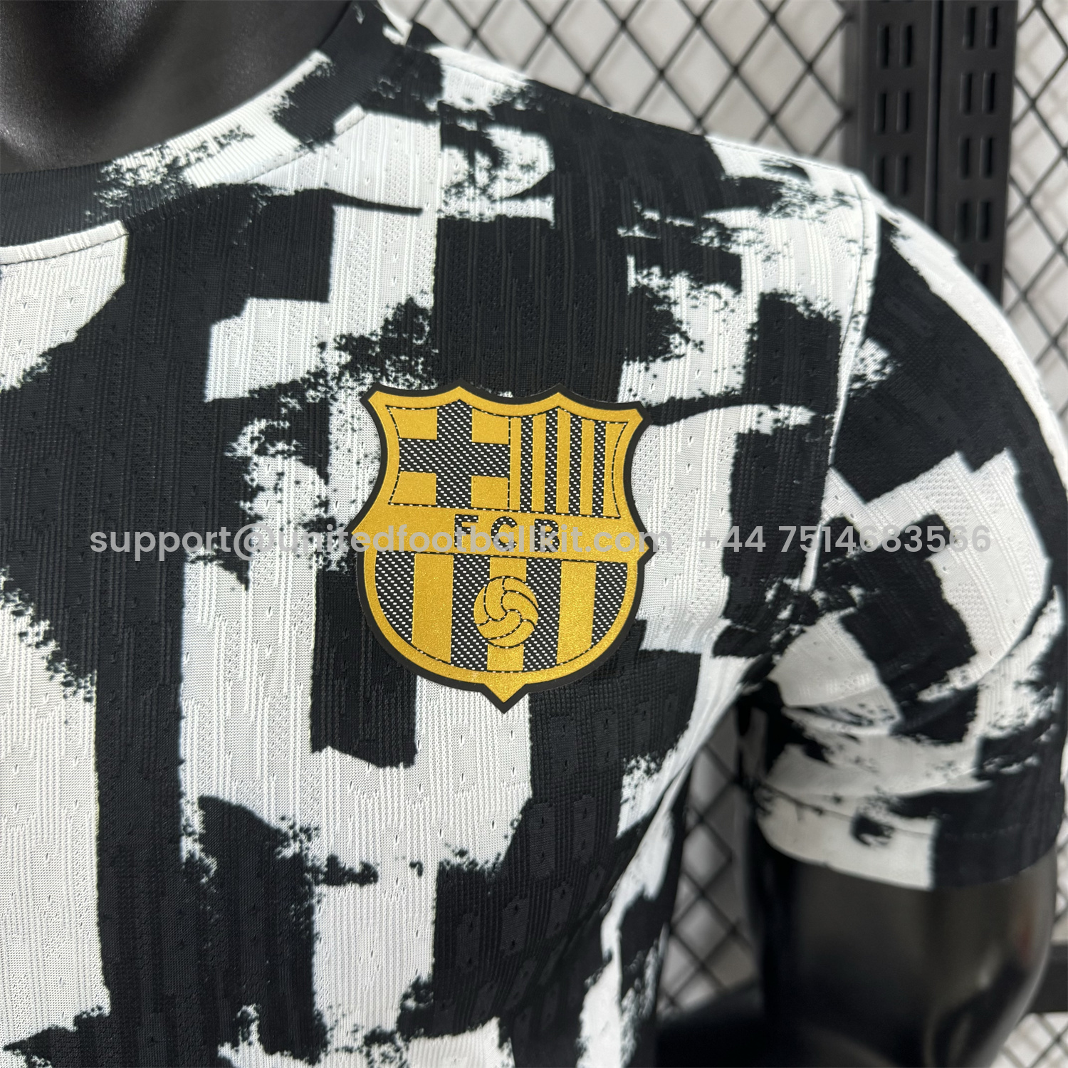 Unitedfootballkit.com | Barcelona 25-26 Unsponsored White & Black Letters Special Jersey - Player Version -Customize Name, Number and Patch | Worldwide Shipping