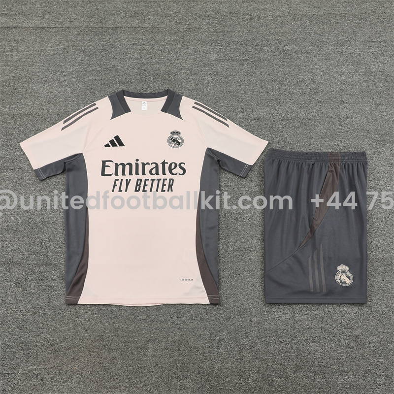 Unitedfootballkit.com | Real Madrid 24-25 Kids Short-Sleeve Training Set - Apricot -Customize Name, Number and Patch | Worldwide Shipping