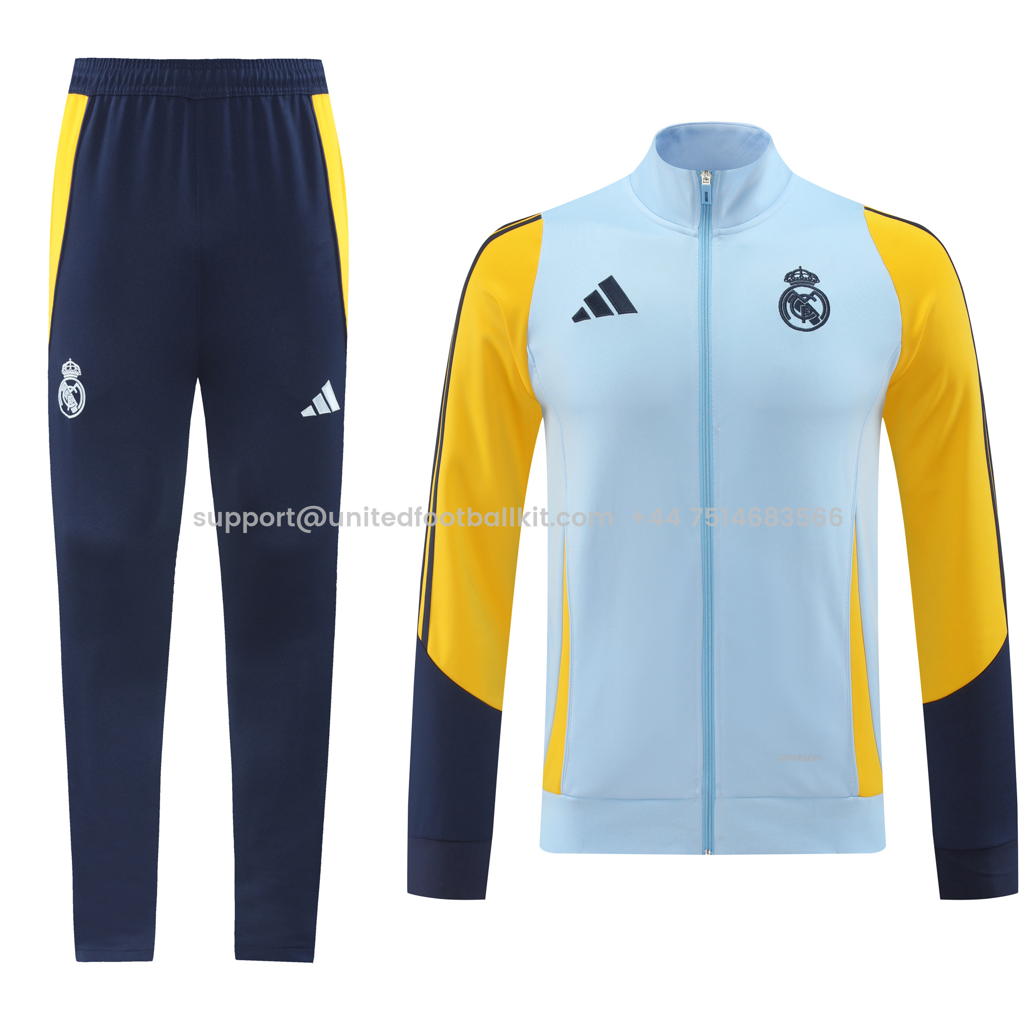 Unitedfootballkit.com | Real Madrid 24-25 Jacket Training Tracksuit - Light Blue -Customize Name, Number and Patch | Worldwide Shipping