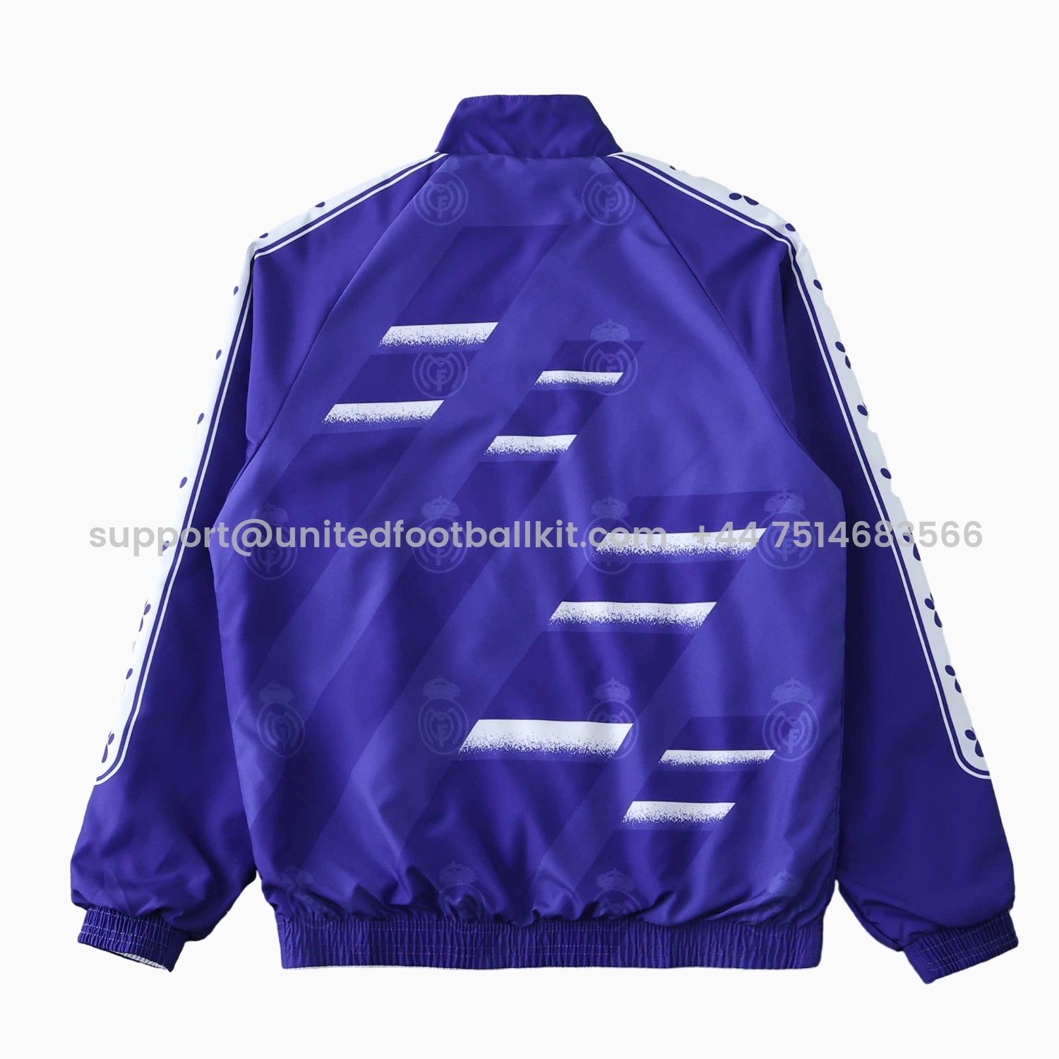 Unitedfootballkit.com | Retro Real Madrid 1995-96 Home & Away Double Sided Reversible Windbreaker - White & Purple -Customize Name, Number and Patch | Worldwide Shipping