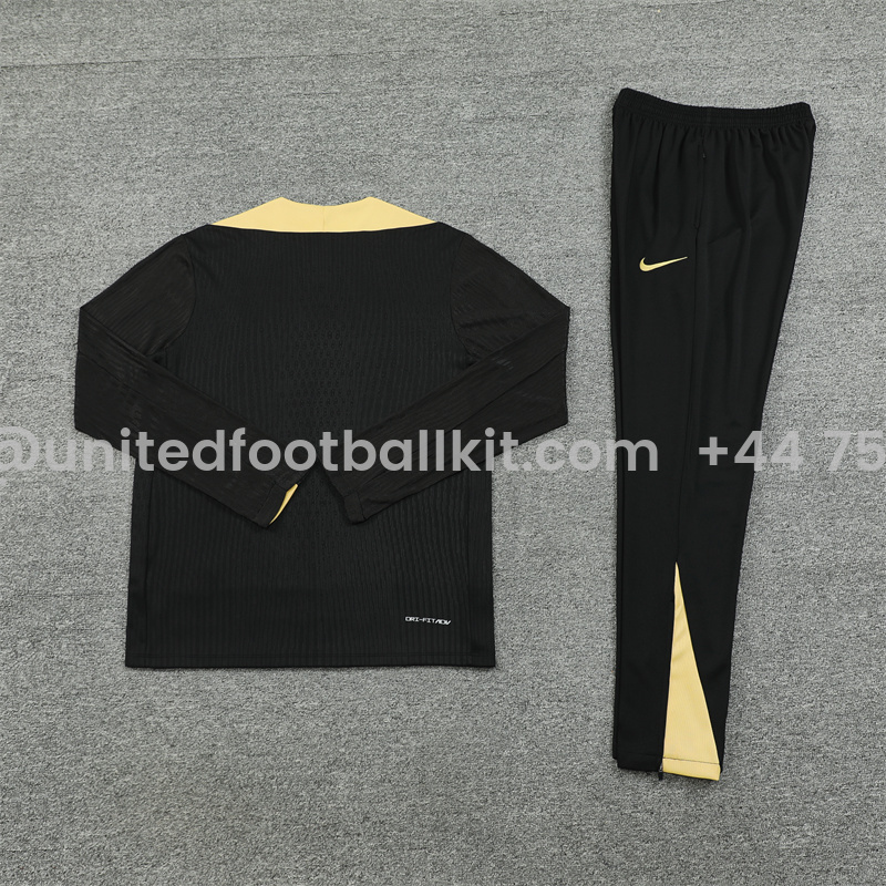 Unitedfootballkit.com | Barcelona 24-25 Kids Long Sleeve Training Set - Player Version - Black Gold -Customize Name, Number and Patch | Worldwide Shipping