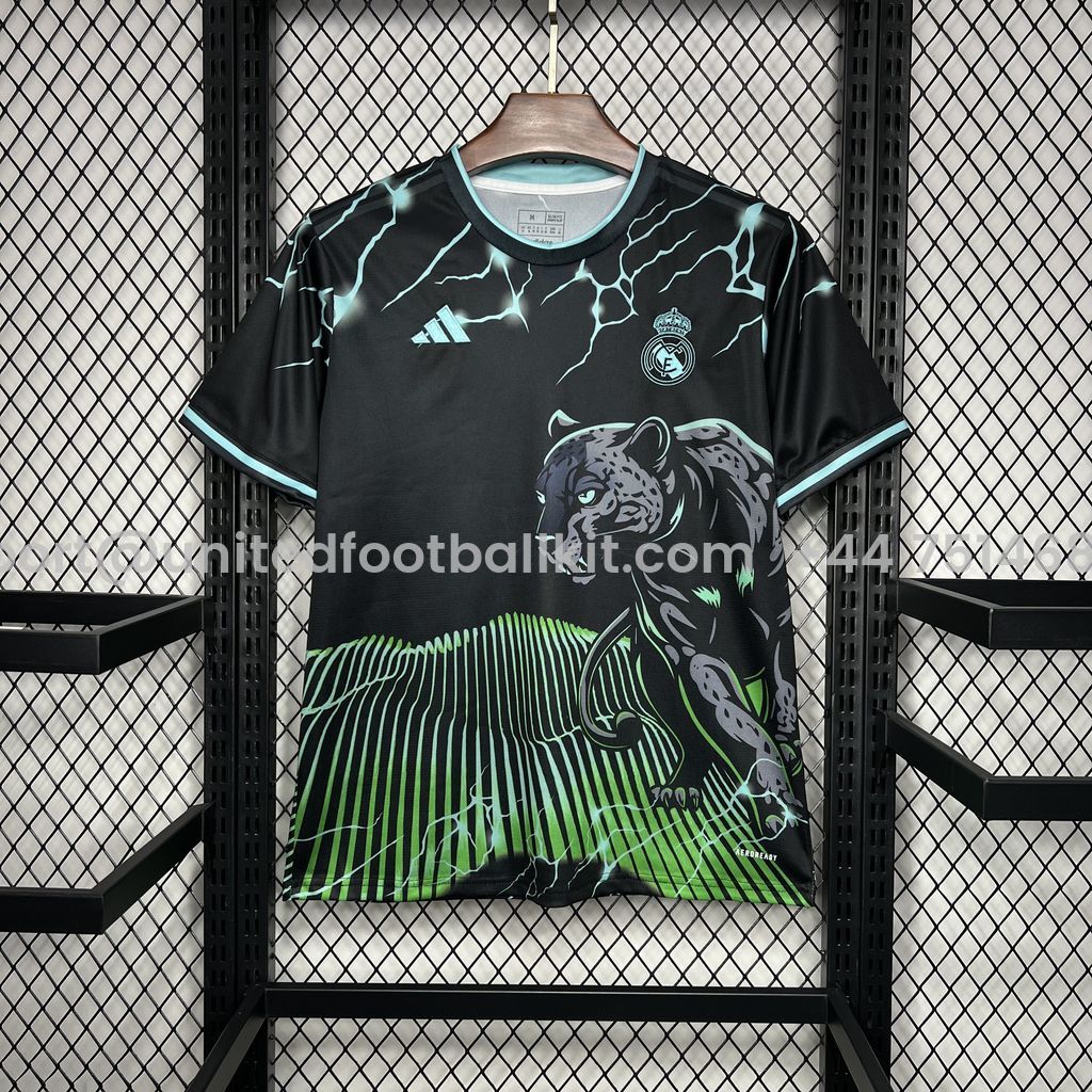Unitedfootballkit.com | Real Madrid 24-25 Black & Green Leopard Jersey - Fans Version -Customize Name, Number and Patch | Worldwide Shipping