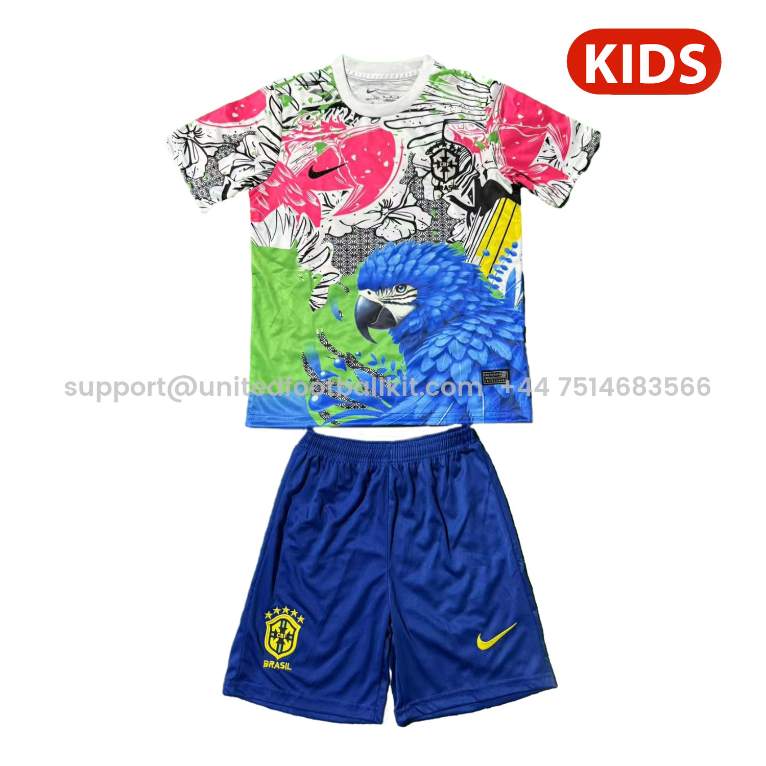 Unitedfootballkit.com | Brazil 25-26 Red Parrot Special Kids Kit -Customize Name, Number and Patch | Worldwide Shipping