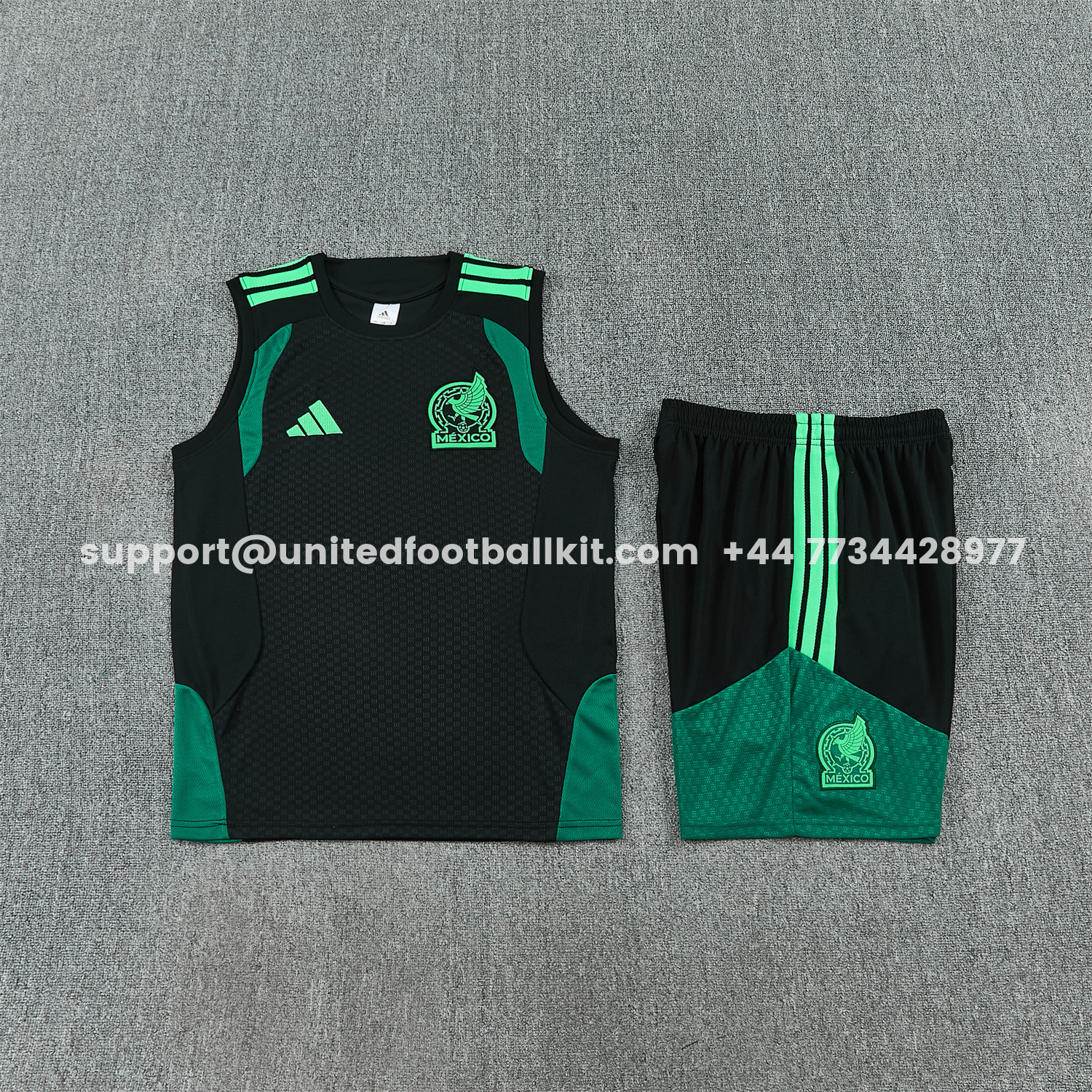 Unitedfootballkit.com | Mexico 2026 Vest Training Set - Black With Green Vest and Shorts -Customize Name, Number and Patch | Worldwide Shipping