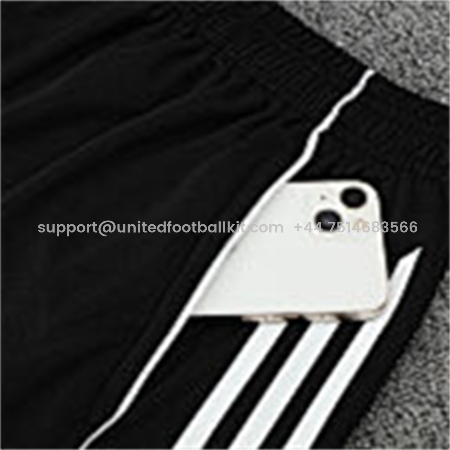 Unitedfootballkit.com | Real Madrid 25-26 Short-Sleeve Training Set - Light Grey Stripes Black Top & Black Shorts -Customize Name, Number and Patch | Worldwide Shipping