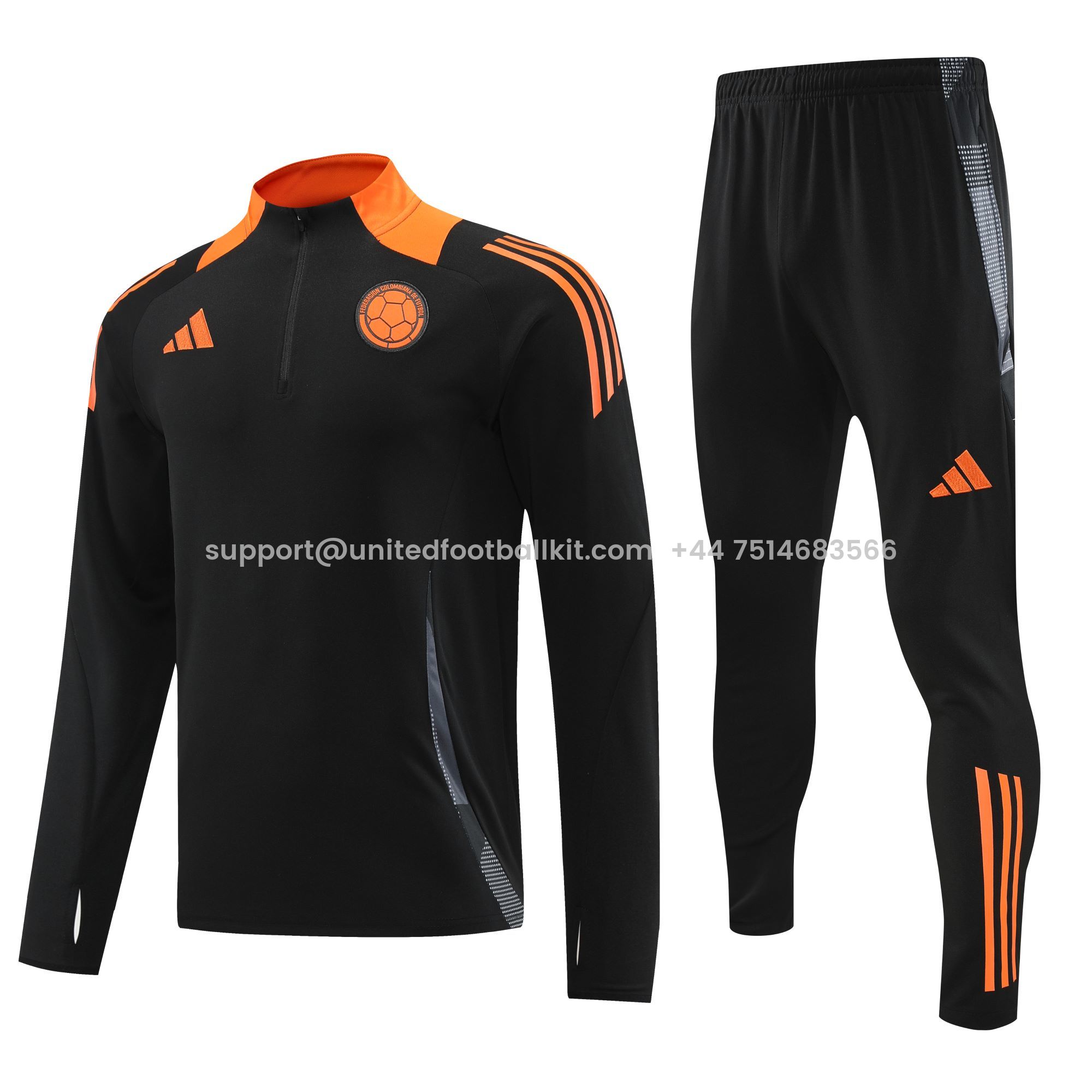 Unitedfootballkit.com | Colombia 2024 Long Sleeve Training Set - Black -Customize Name, Number and Patch | Worldwide Shipping