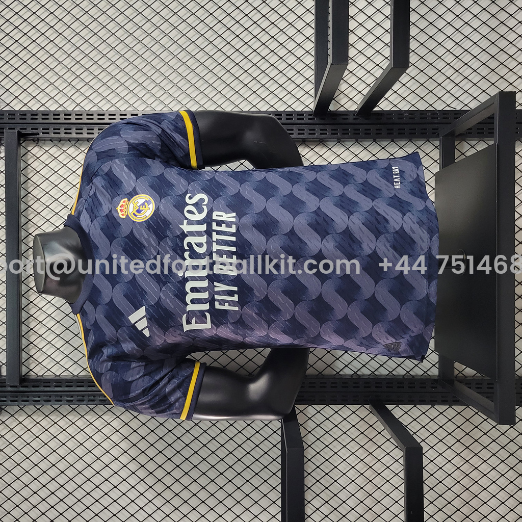 Unitedfootballkit.com | Real Madrid 23-24 Away Blue Jersey - Player Version -Customize Name, Number and Patch | Worldwide Shipping