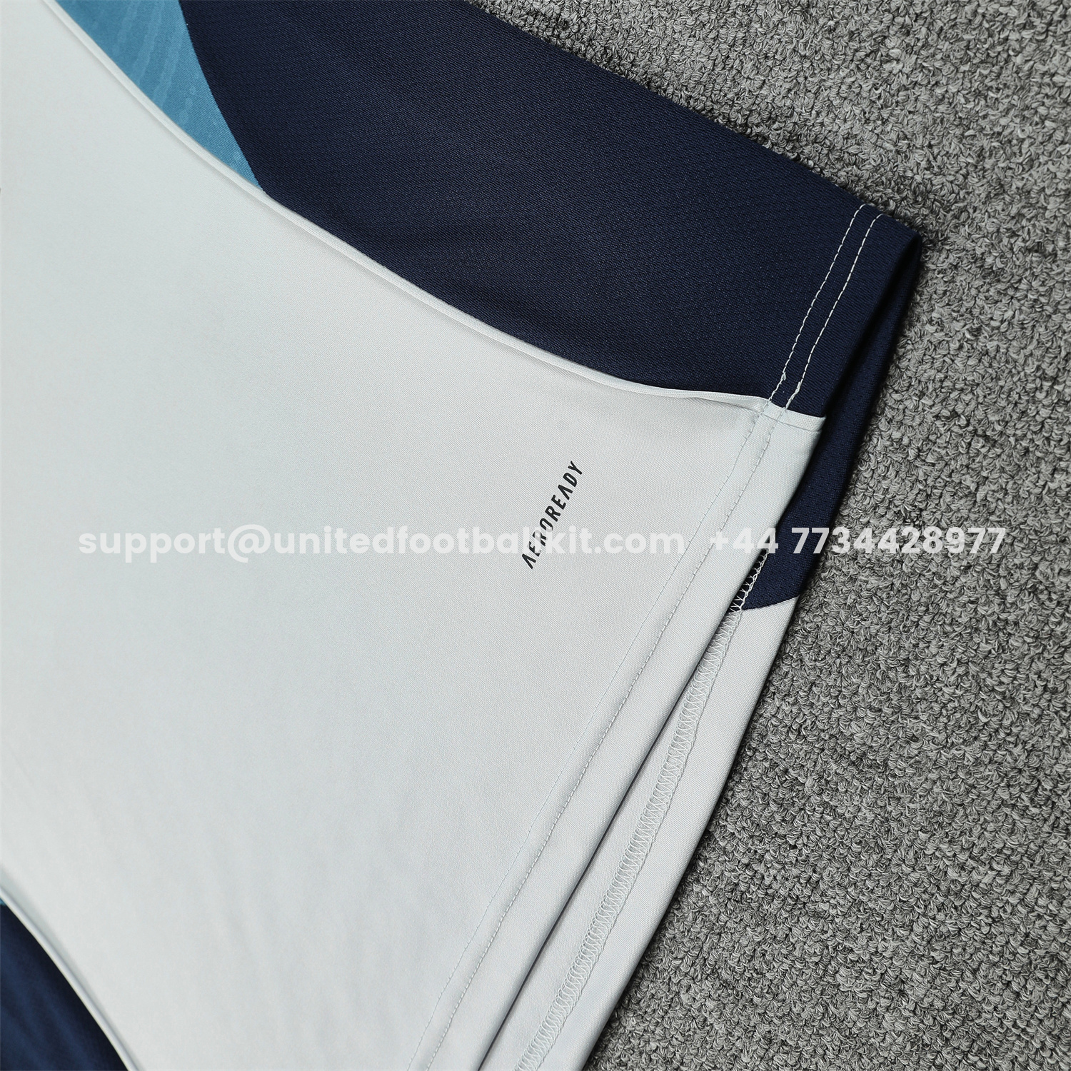 Unitedfootballkit.com | Arsenal 25-26 Short-Sleeve Training Set - Grey Top & Deep Blue Shorts -Customize Name, Number and Patch | Worldwide Shipping