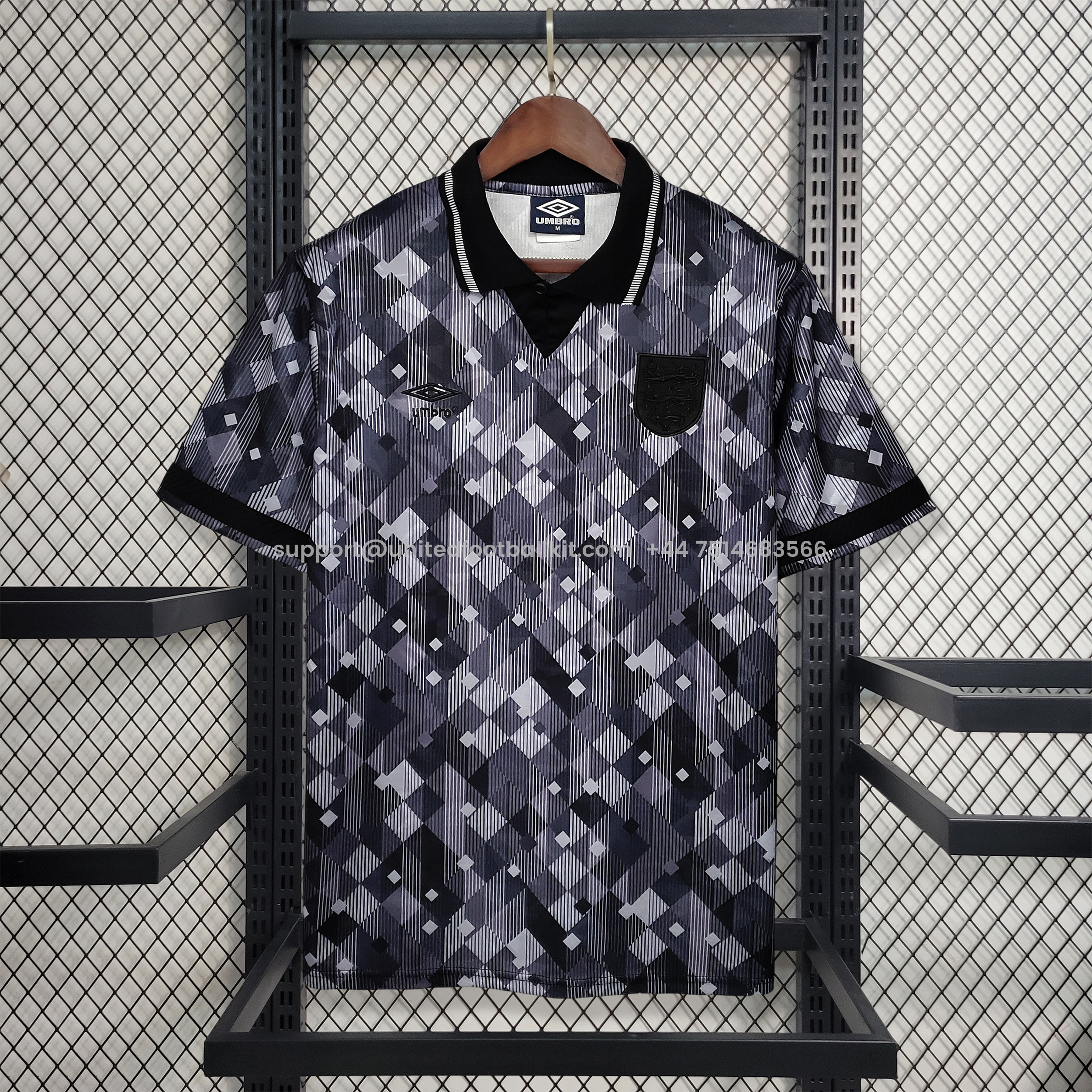 Unitedfootballkit.com | Retro England 1990 Black Jersey -Customize Name, Number and Patch | Worldwide Shipping