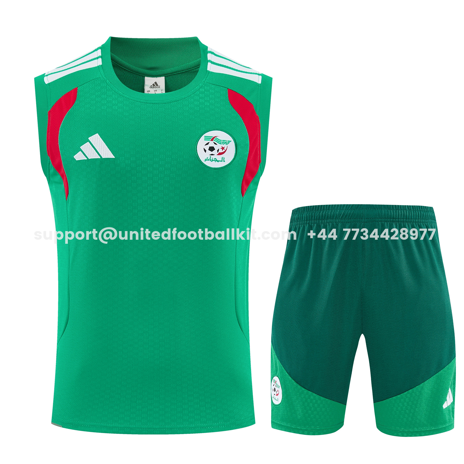 Unitedfootballkit.com | Algeria 2026 Vest Training Set - Green Vest and Shorts -Customize Name, Number and Patch | Worldwide Shipping