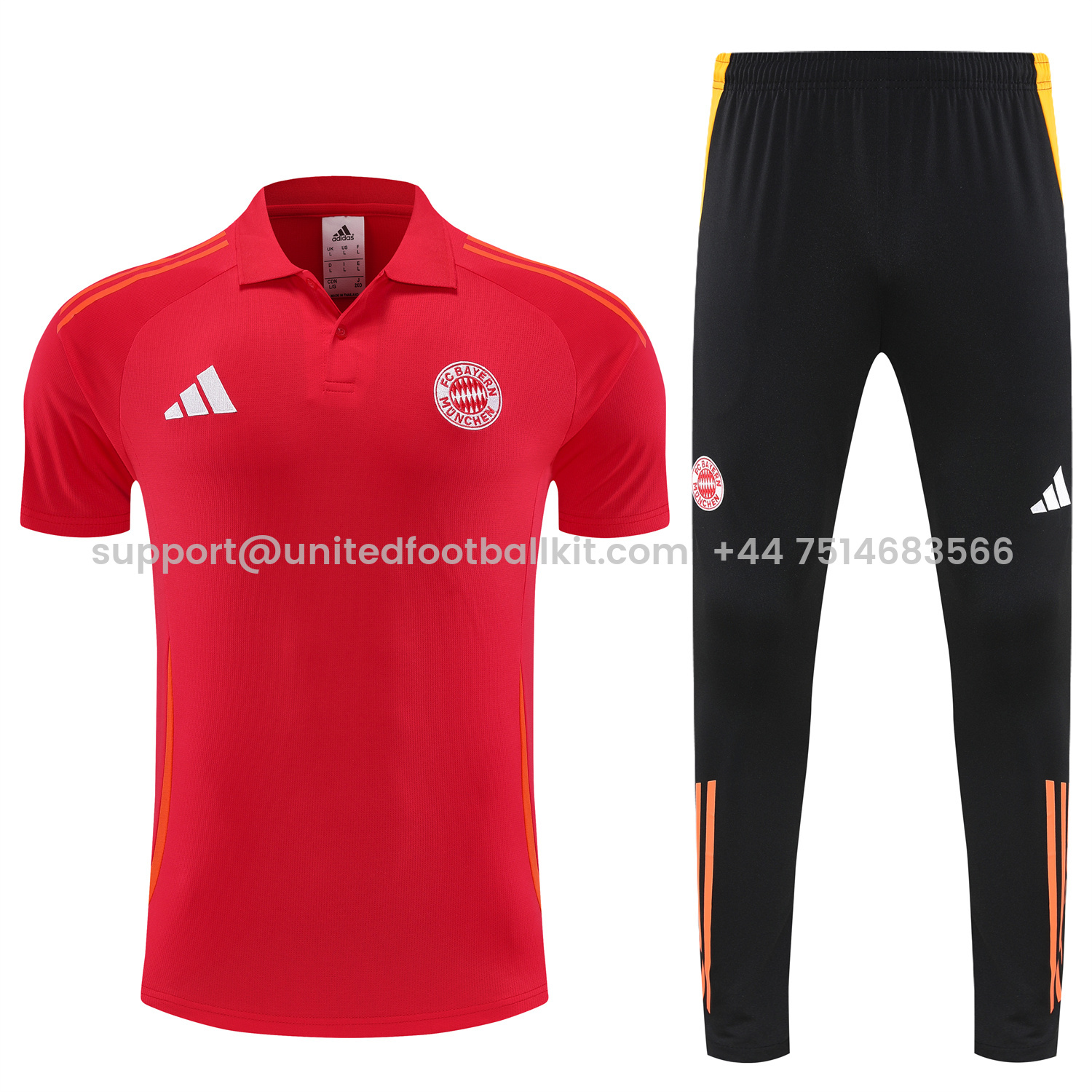 Unitedfootballkit.com | Bayern Munich 25-26 POLO Short-Sleeve Training Set - Red Top and Black Pants -Customize Name, Number and Patch | Worldwide Shipping