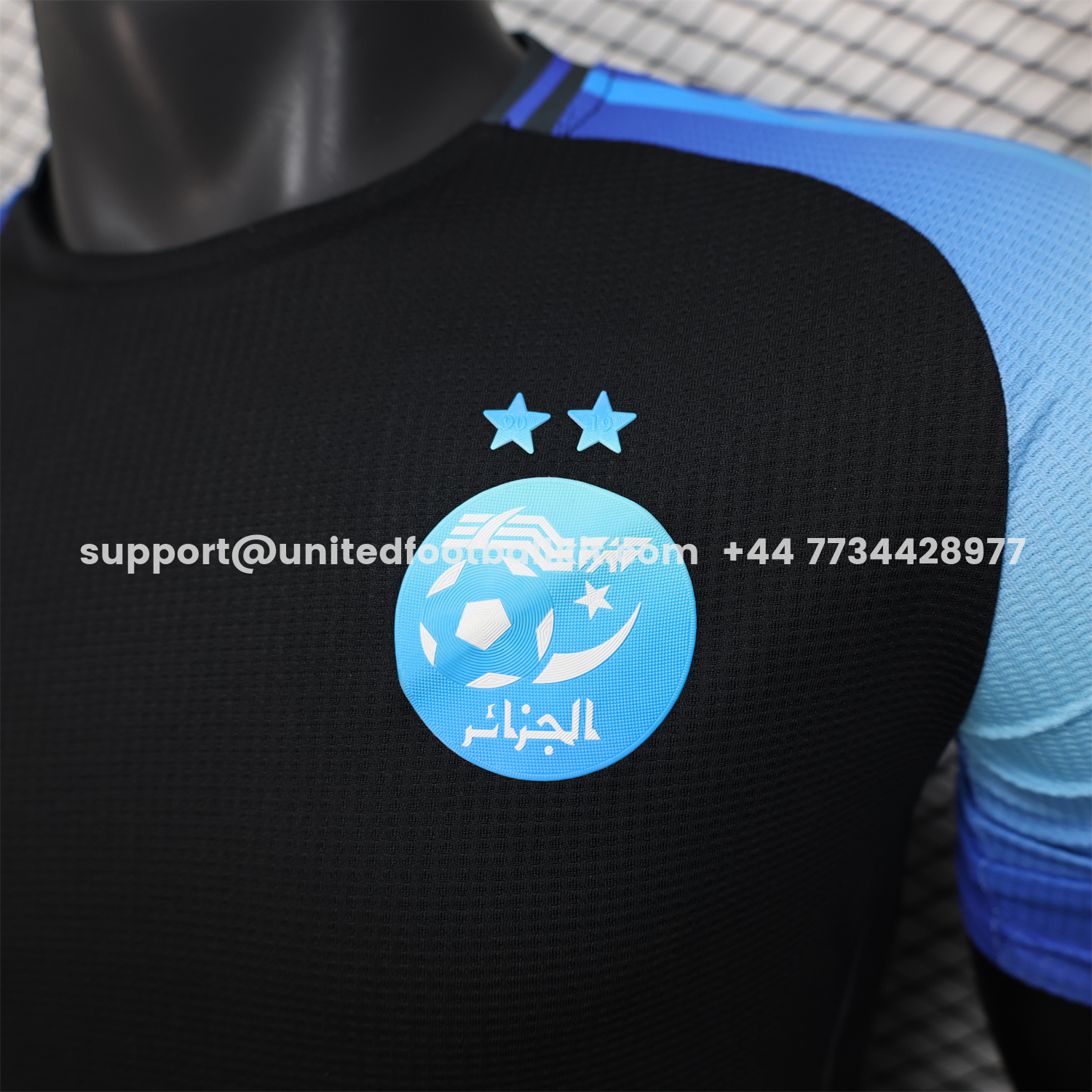 Unitedfootballkit.com | Algeria 25-26 Pure Black with Blue Sleeves Jersey - Player Version -Customize Name, Number and Patch | Worldwide Shipping