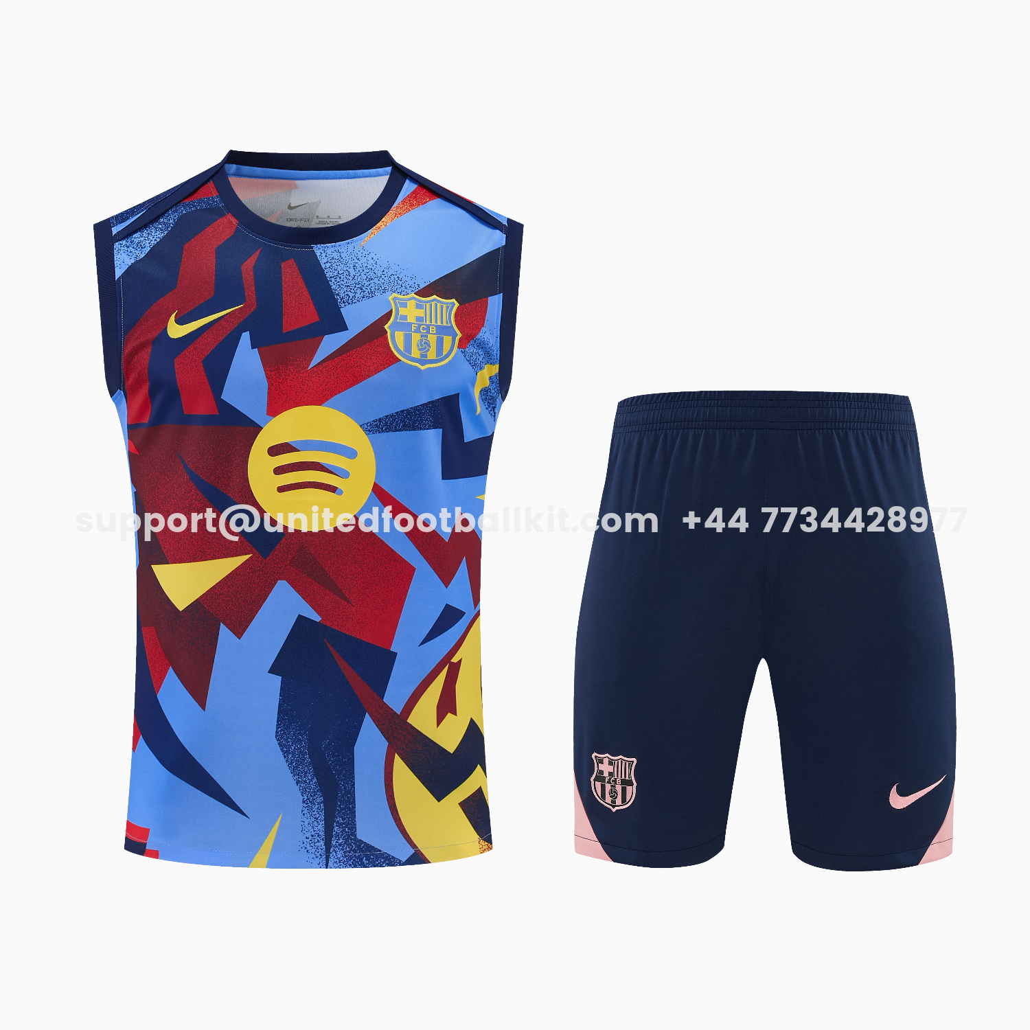 Unitedfootballkit.com | Barcelona 25-26 Vest Training Set - Colors Top & Dark Blue With Pink Accents Pants -Customize Name, Number and Patch | Worldwide Shipping