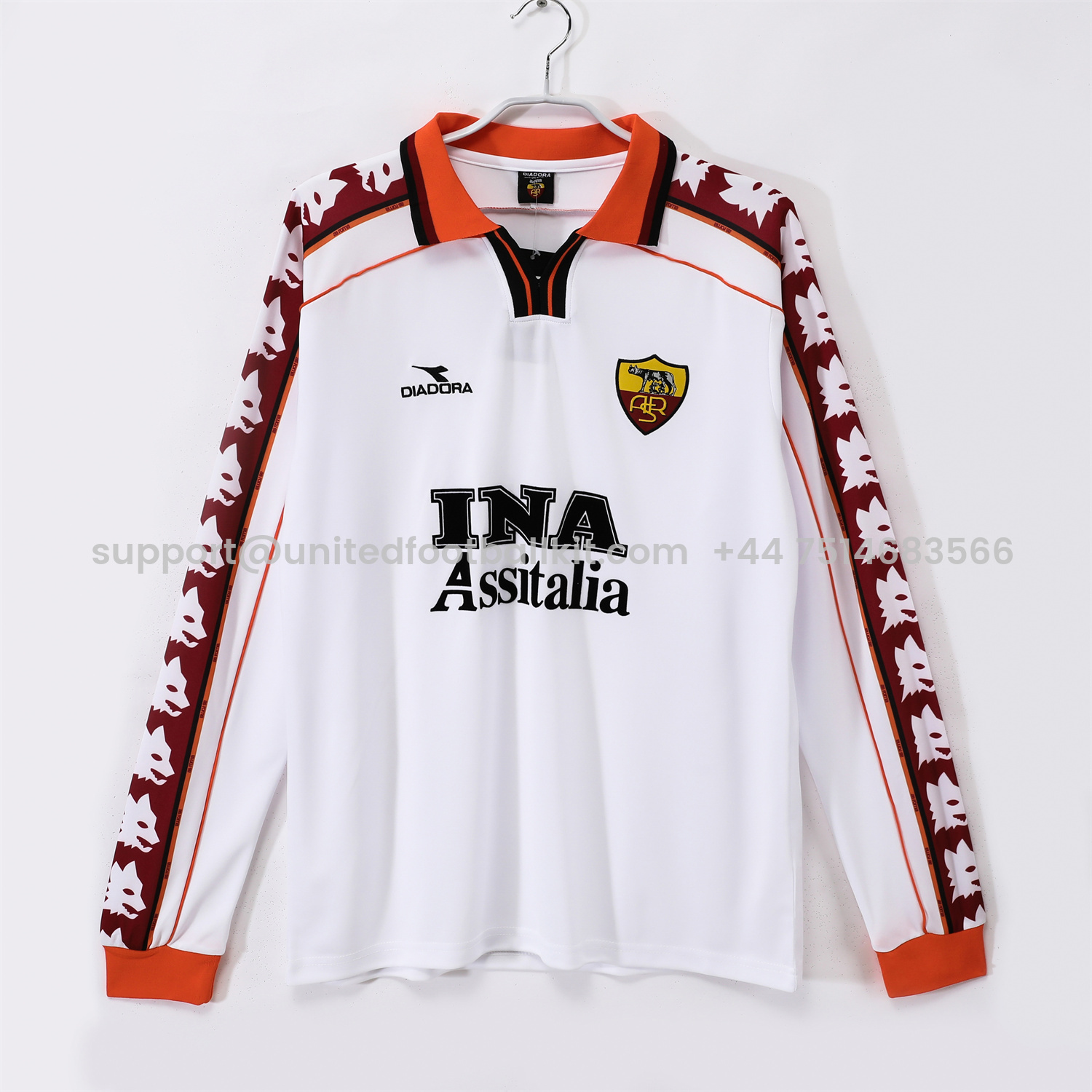 Unitedfootballkit.com | Retro Roma 1998-99 Away Long Sleeves Jersey -Customize Name, Number and Patch | Worldwide Shipping
