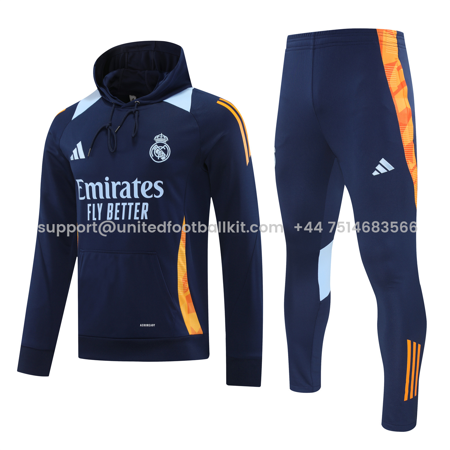 Unitedfootballkit.com | Real Madrid 24-25 Training Hoodie Set - Royal Blue Hoodie and Pants -Customize Name, Number and Patch | Worldwide Shipping
