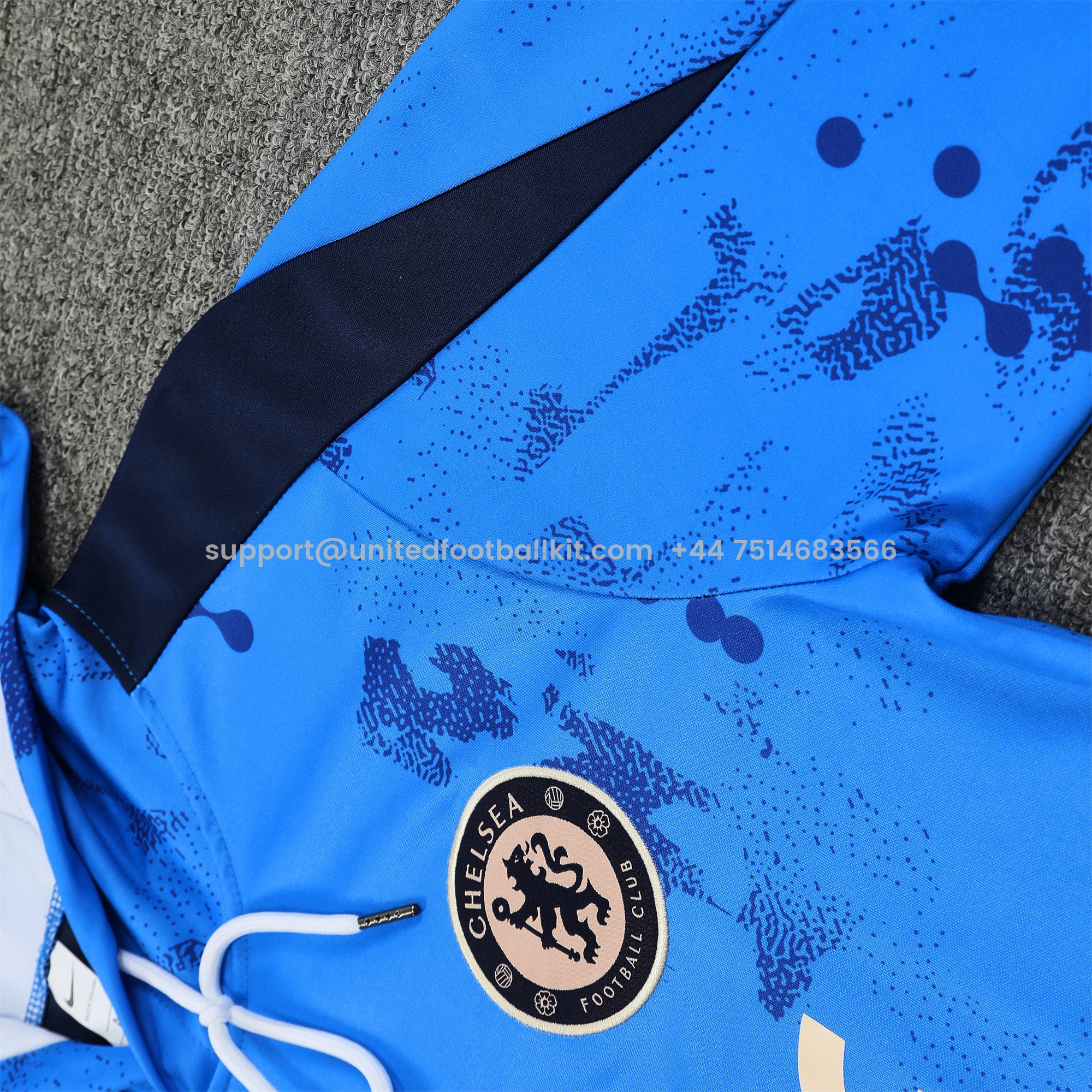Unitedfootballkit.com | C.H.E.L.S.E.A 24-25 Long Sleeve Training Set - Blue Hoodie and Deep Blue Pants -Customize Name, Number and Patch | Worldwide Shipping