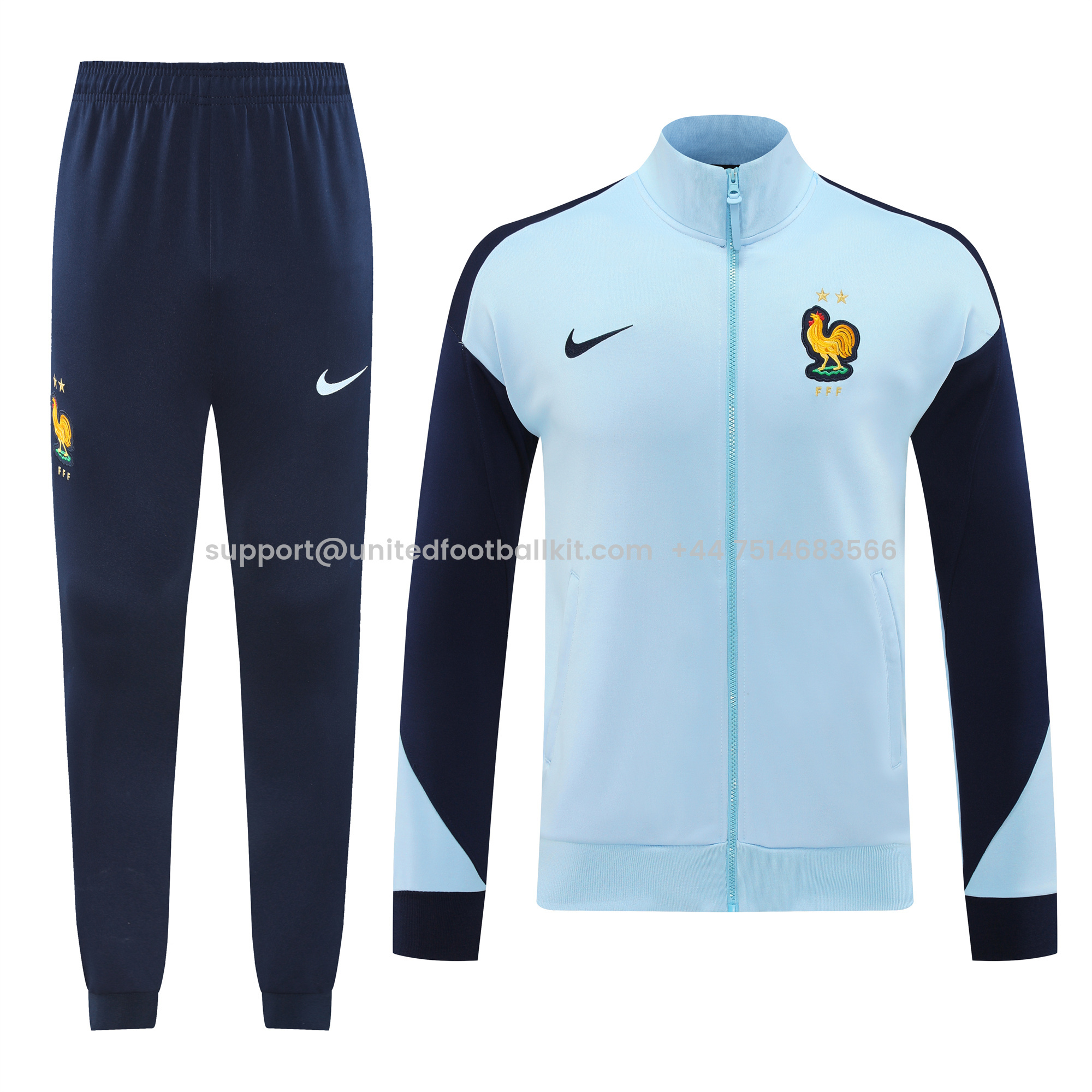 Unitedfootballkit.com | France 24-25 Jacket Training Tracksuit - Sky Blue -Customize Name, Number and Patch | Worldwide Shipping
