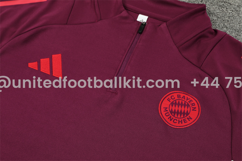 Unitedfootballkit.com | Bayern Munich 24-25 Long Sleeve Training Set - Red -Customize Name, Number and Patch | Worldwide Shipping