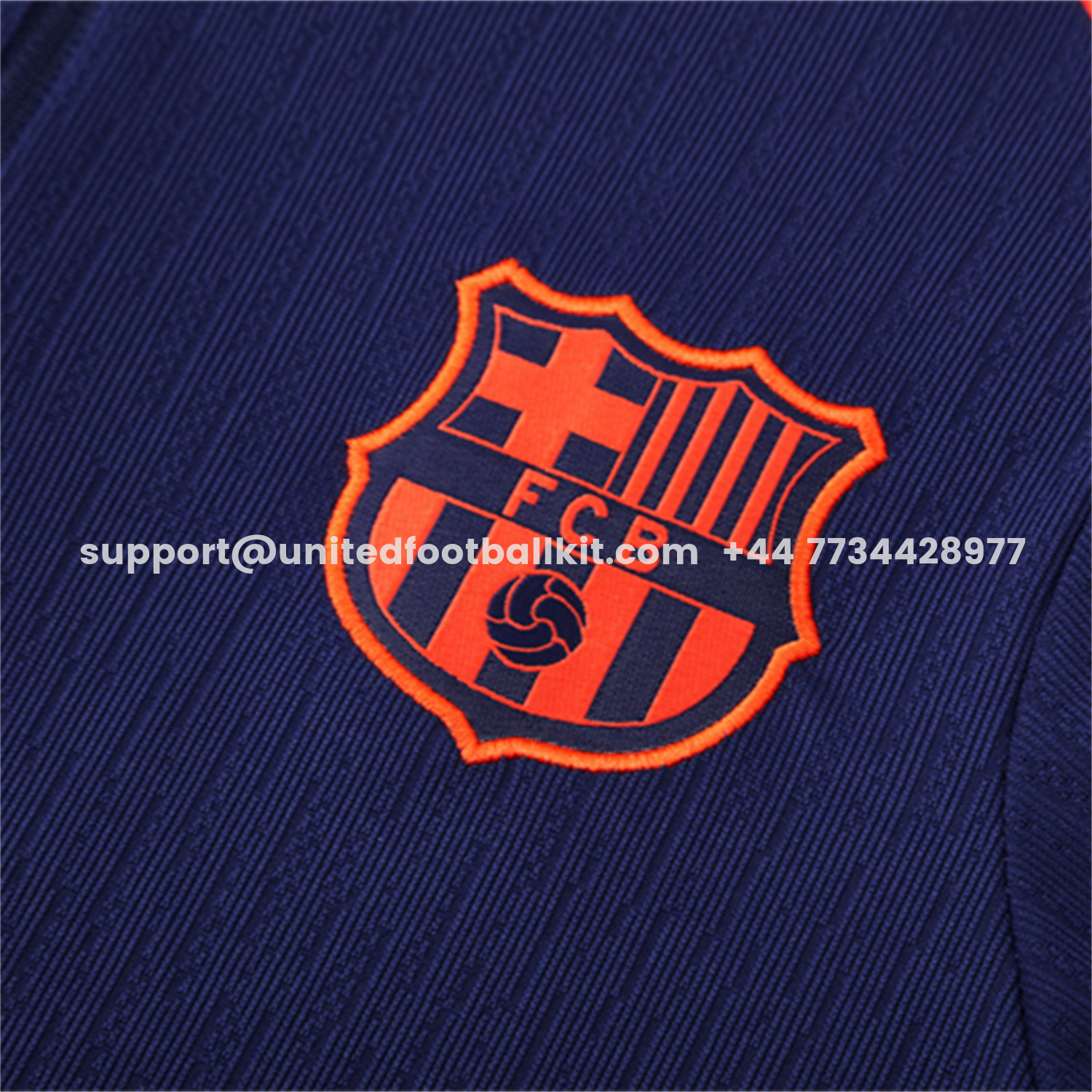 Unitedfootballkit.com | Barcelona 25-26 Kids Long Sleeve Training Set - Royal Blue Top Orange Sponsor & Royal Blue Pants -Customize Name, Number and Patch | Worldwide Shipping