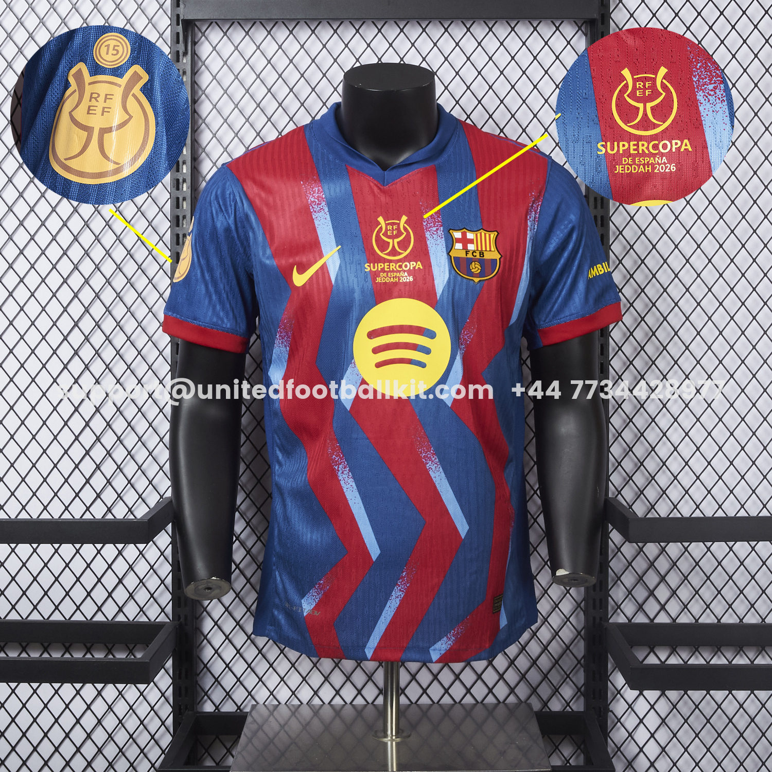 Unitedfootballkit.com | Barcelona 25-26 Supercopa De España Fourth Jersey - Player Version -Customize Name, Number and Patch | Worldwide Shipping