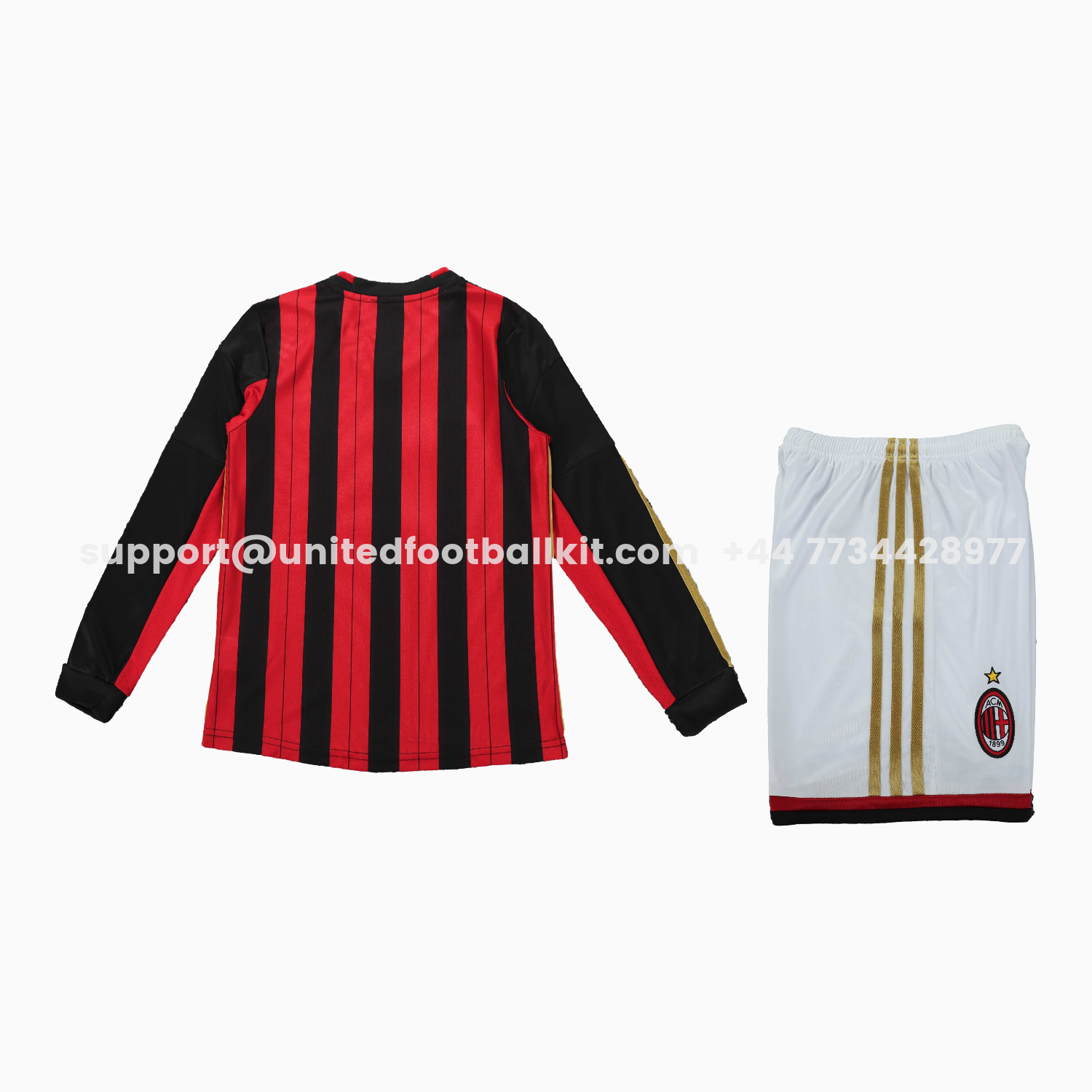 Unitedfootballkit.com | Retro AC Milan 2013-14 Home Long Sleeves Kids Kit -Customize Name, Number and Patch | Worldwide Shipping