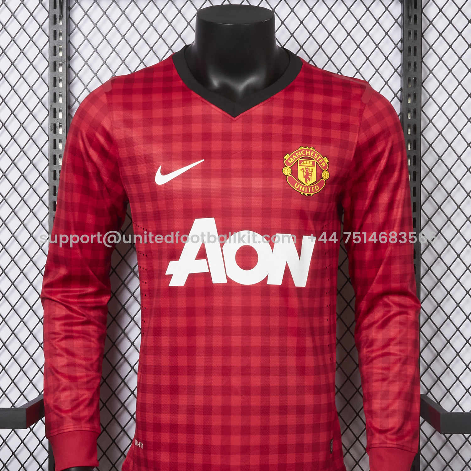 Unitedfootballkit.com | Retro Manchester United 2012-13 Home Long Sleeve Jersey - Player Version -Customize Name, Number and Patch | Worldwide Shipping