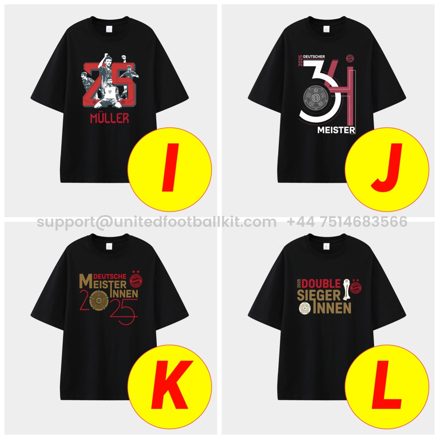 Unitedfootballkit.com | Bayern Munich Bundesliga Champions Deutscher Meister 2025 Unisex Pure Cotton T-shirt -Customize Name, Number and Patch | Worldwide Shipping