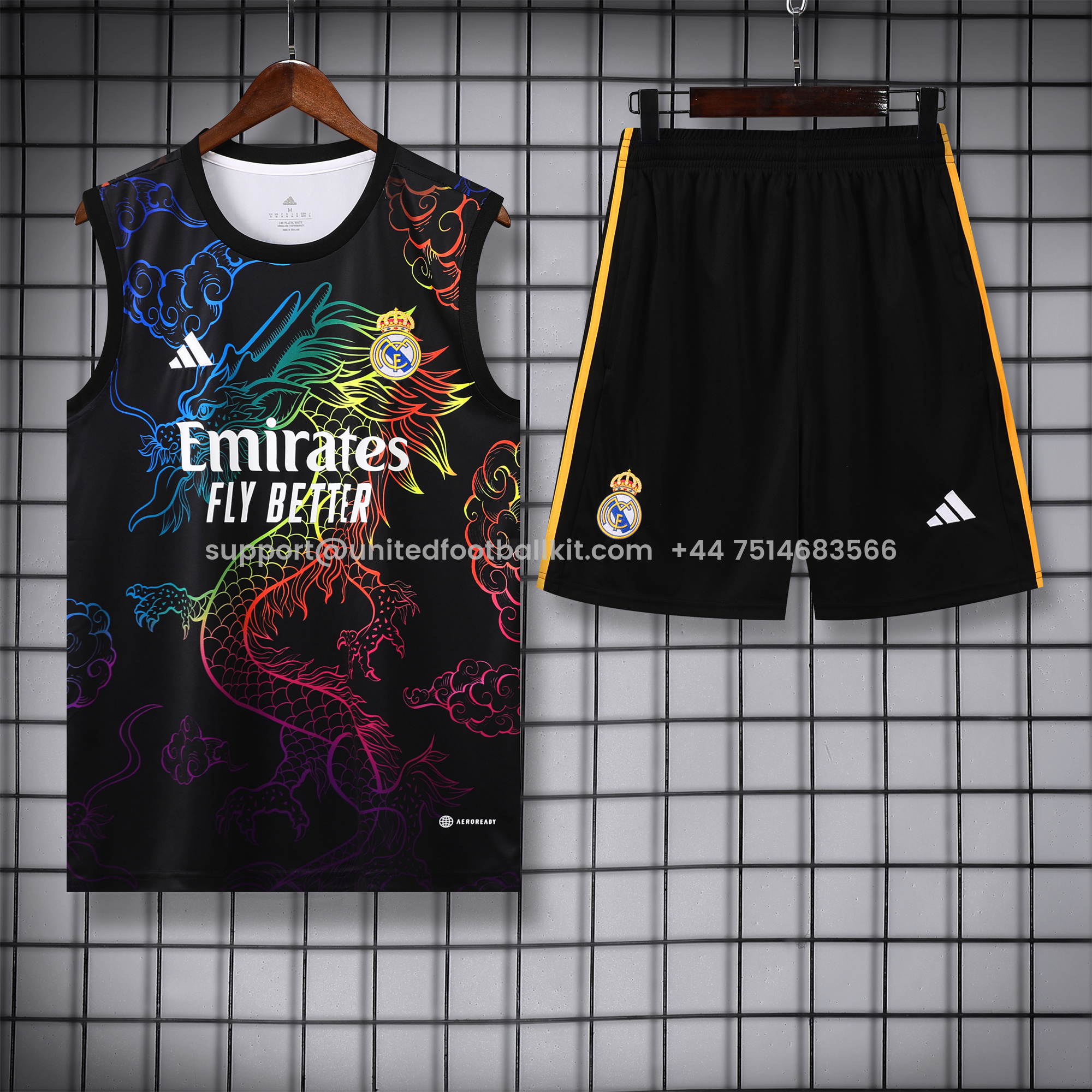 Unitedfootballkit.com | Real Madrid 24-25 Vest Training Set - Black Dragon -Customize Name, Number and Patch | Worldwide Shipping