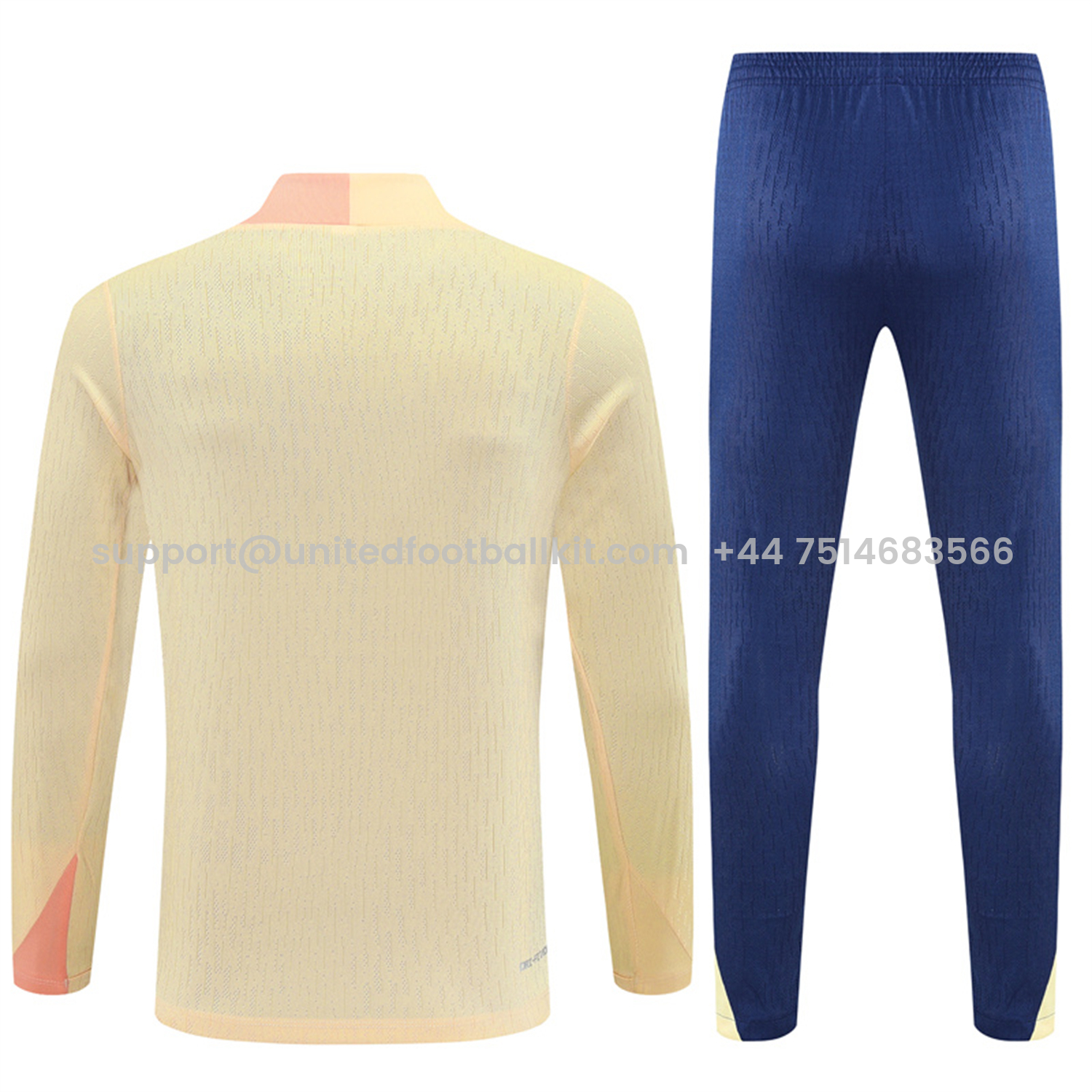 Unitedfootballkit.com | Barcelona 25-26 Kids Long Sleeve Training Set - Player Version - Light Yellow Top and Blue Pants -Customize Name, Number and Patch | Worldwide Shipping