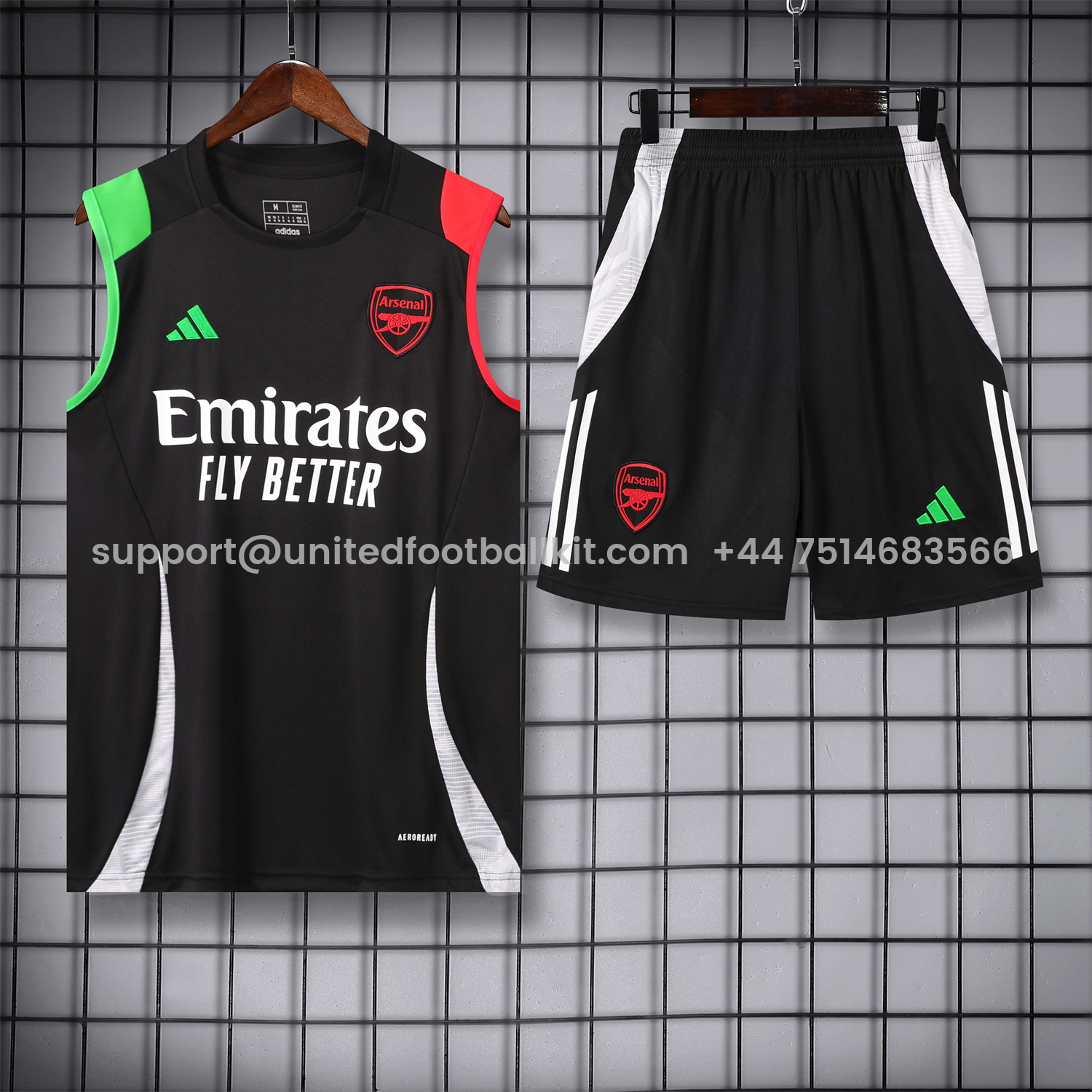 Unitedfootballkit.com | Arsenal 24-25 Vest Training Set - Black -Customize Name, Number and Patch | Worldwide Shipping