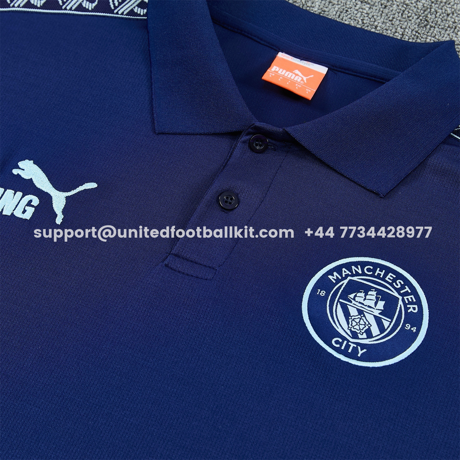 Unitedfootballkit.com | Manchester City 25-26 POLO Short-Sleeve Training Set - Dark Blue Top and Pants -Customize Name, Number and Patch | Worldwide Shipping