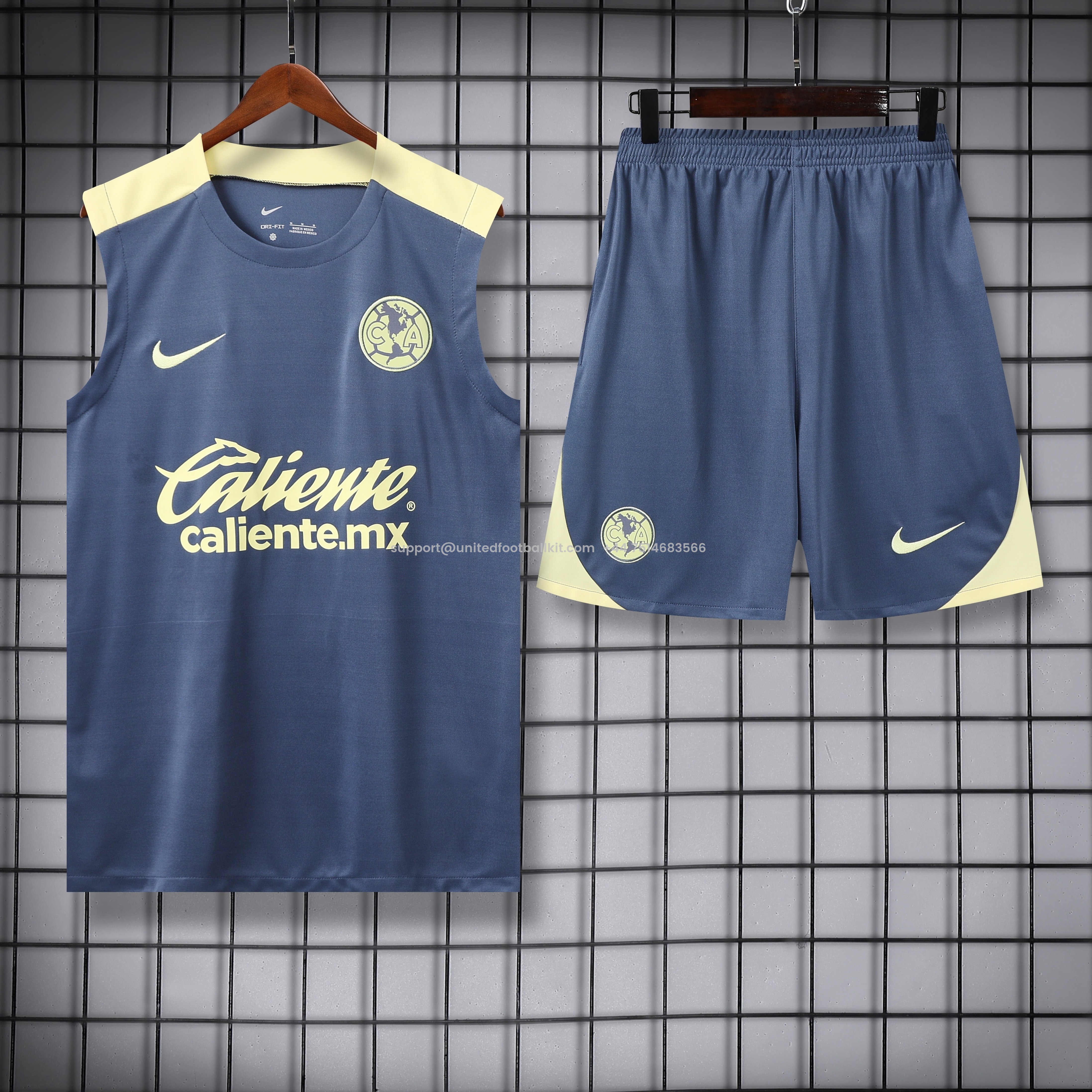 Unitedfootballkit.com | Club América 24-25 Vest Training Set - Grey Vest & Shorts -Customize Name, Number and Patch | Worldwide Shipping