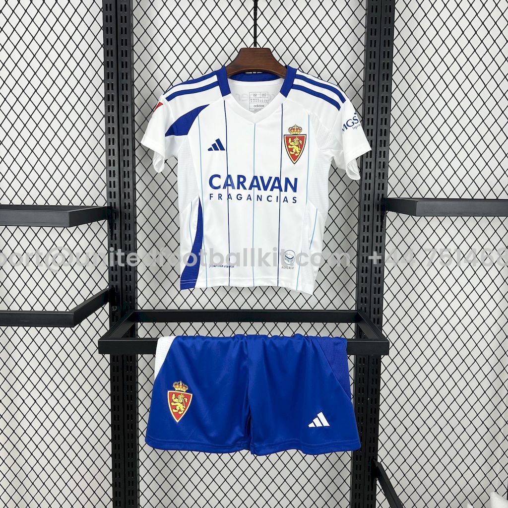 Unitedfootballkit.com | Real Zaragoza 24-25 Home Kids Kit -Customize Name, Number and Patch | Worldwide Shipping