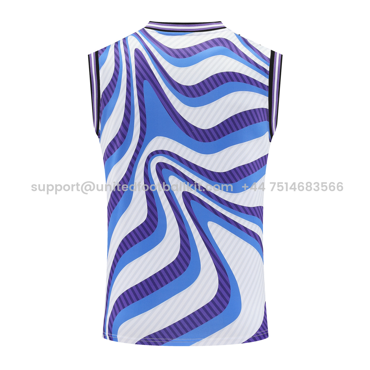 Unitedfootballkit.com | Real Madrid 25-26 Vest Training Set - Blue Purple Curve Pattern Vest & Black Shorts -Customize Name, Number and Patch | Worldwide Shipping