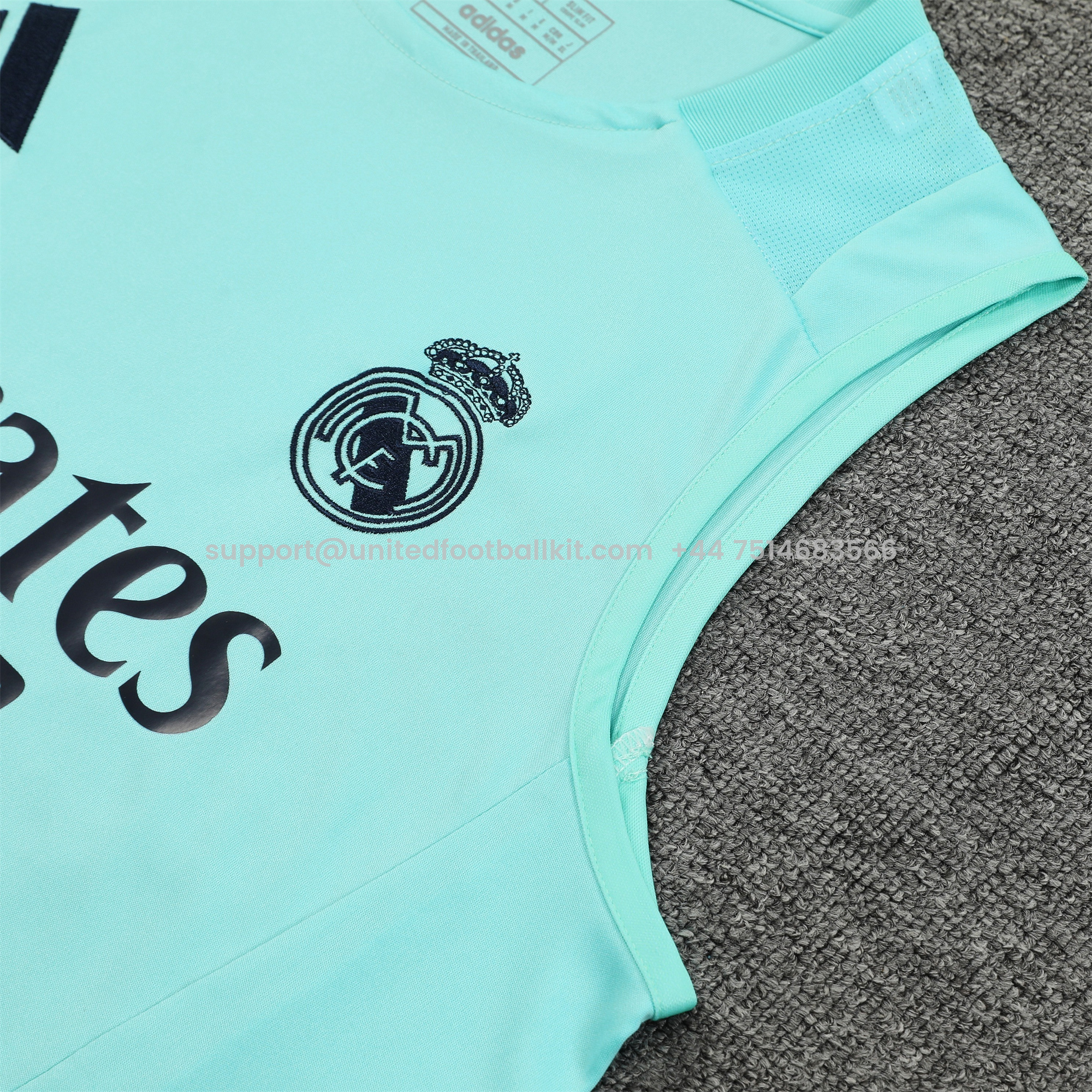 Unitedfootballkit.com | Real Madrid 24-25 Vest Training Set - Light Green Vest & Deep Blue Shorts -Customize Name, Number and Patch | Worldwide Shipping