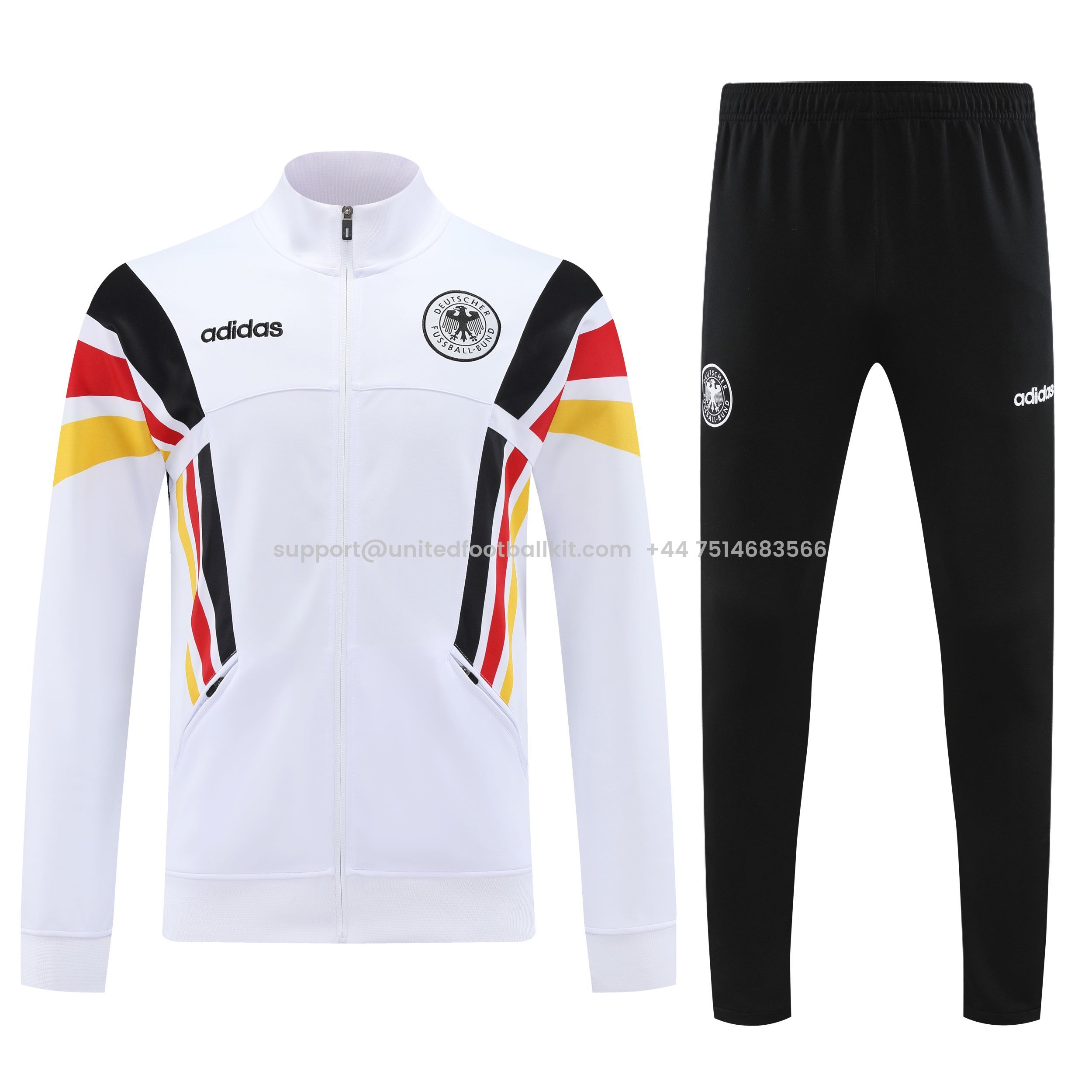 Unitedfootballkit.com | Germany 2024 Jacket Training Tracksuit - White With Yellow, Red And Black Stripe -Customize Name, Number and Patch | Worldwide Shipping