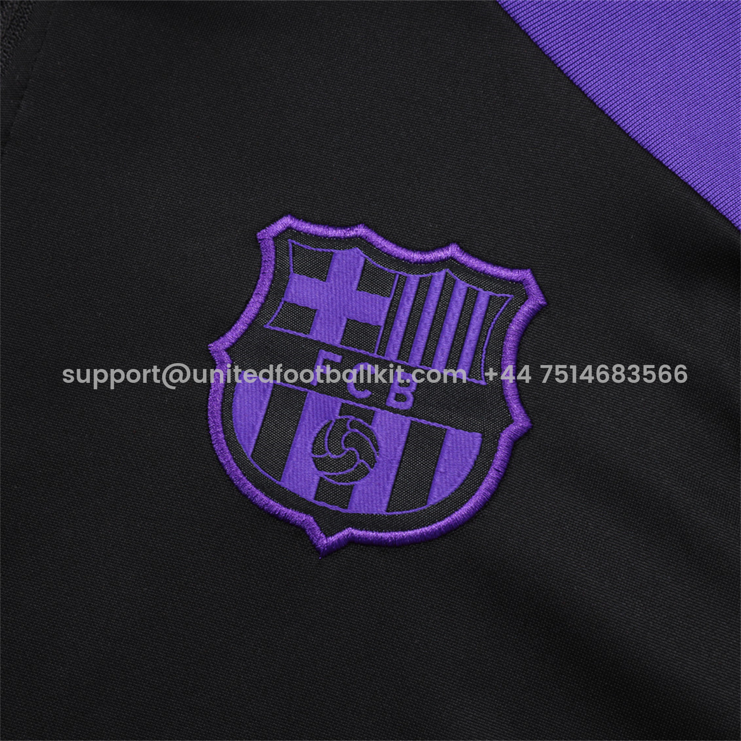 Unitedfootballkit.com | Barcelona X KB 25-26 Long Sleeve Training Set - Black Top with Purple Badge and Black Pants -Customize Name, Number and Patch | Worldwide Shipping