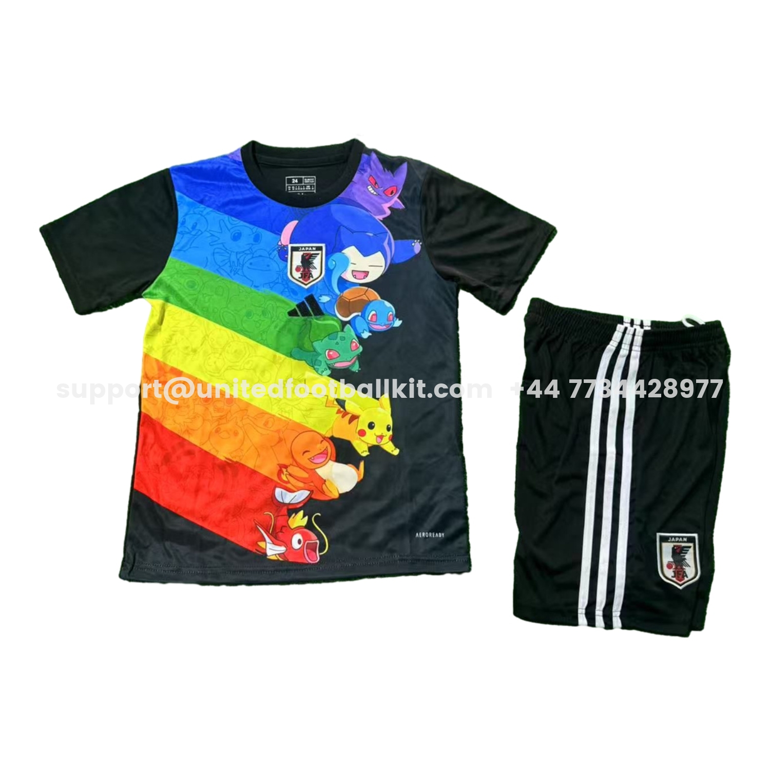Unitedfootballkit.com | Japan 25-26 Pokemon Rainbow Black Kids Kit -Customize Name, Number and Patch | Worldwide Shipping