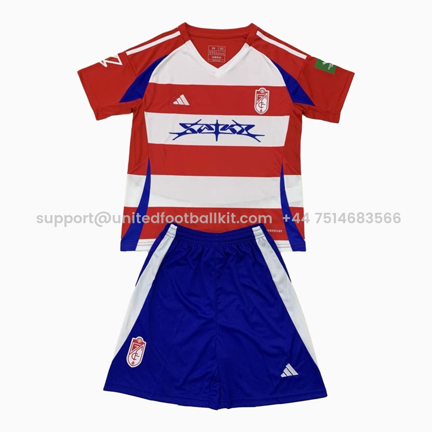Unitedfootballkit.com | Granada CF 24-25 Home Kids Kit -Customize Name, Number and Patch | Worldwide Shipping