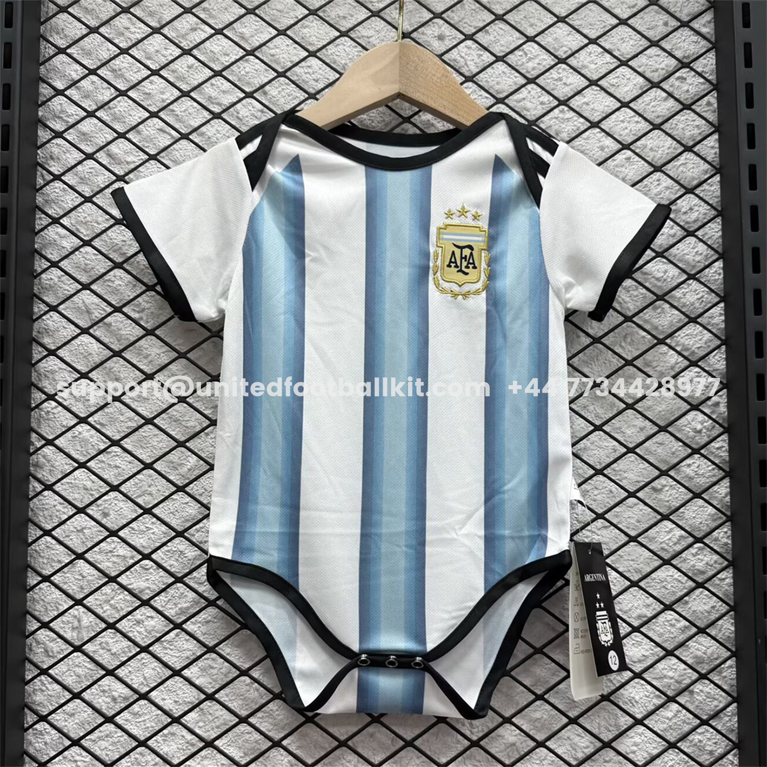 Unitedfootballkit.com | Argentina 2026 Home Baby Crawling Suit -Customize Name, Number and Patch | Worldwide Shipping