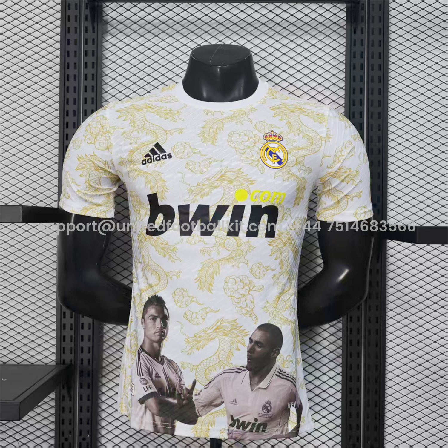 Unitedfootballkit.com | Real Madrid 25-26 Two Generations of Ronaldo White Jersey - Player Version -Customize Name, Number and Patch | Worldwide Shipping
