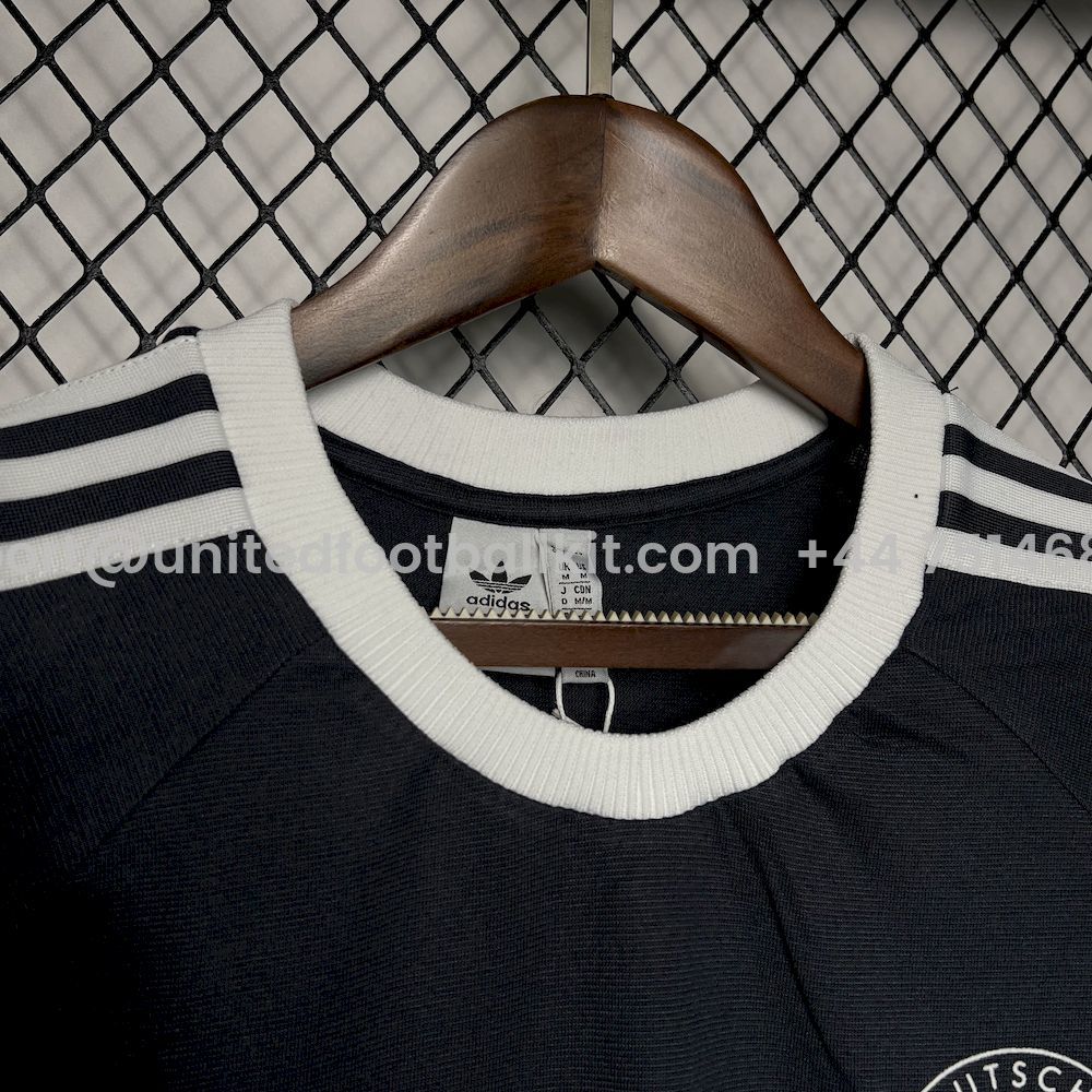 Unitedfootballkit.com | Germany 2024-25 Vintage Trefoil Black Men's T-Shirt -Customize Name, Number and Patch | Worldwide Shipping