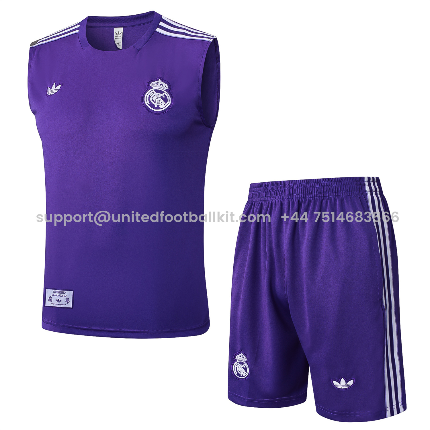 Unitedfootballkit.com | Real Madrid 25-26 Throwback Trefoil Vest Training Set - Purple -Customize Name, Number and Patch | Worldwide Shipping