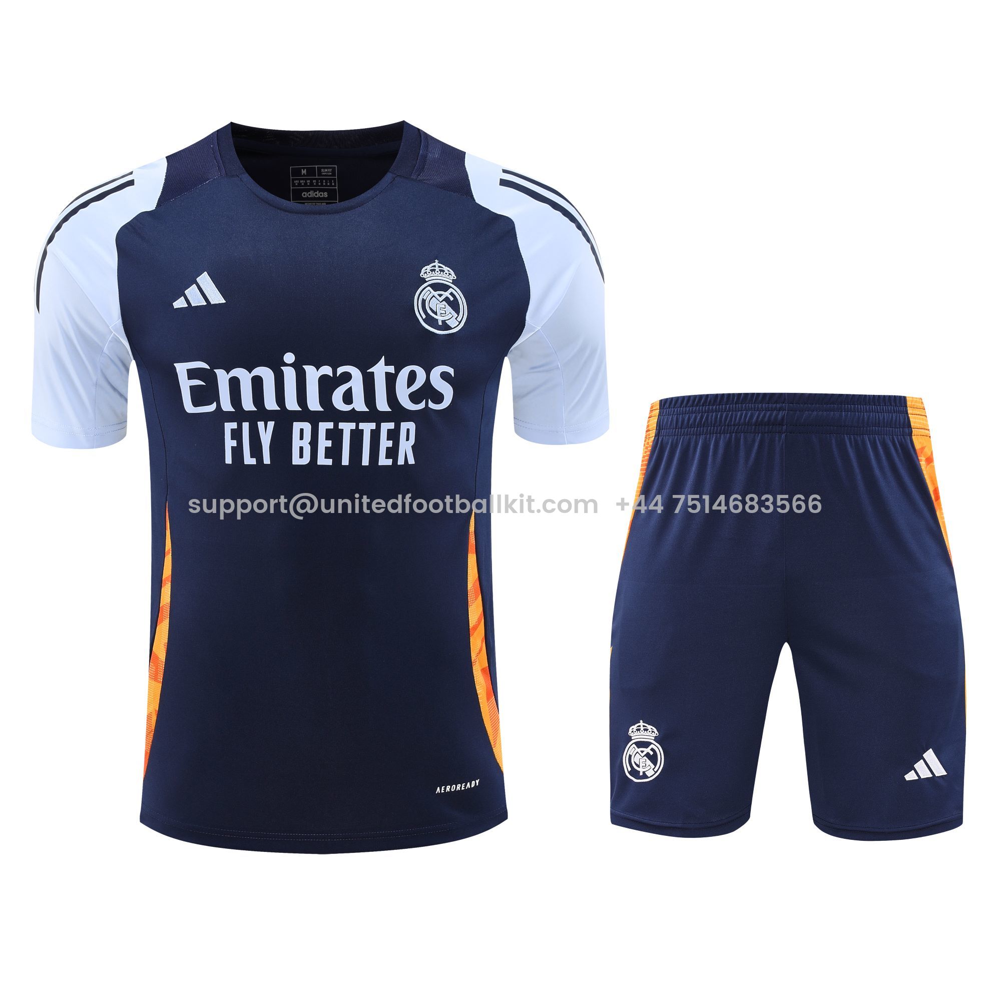 Unitedfootballkit.com | Real Madrid 24-25 Short-Sleeve Training Set - Royal Blue Top & Shorts -Customize Name, Number and Patch | Worldwide Shipping