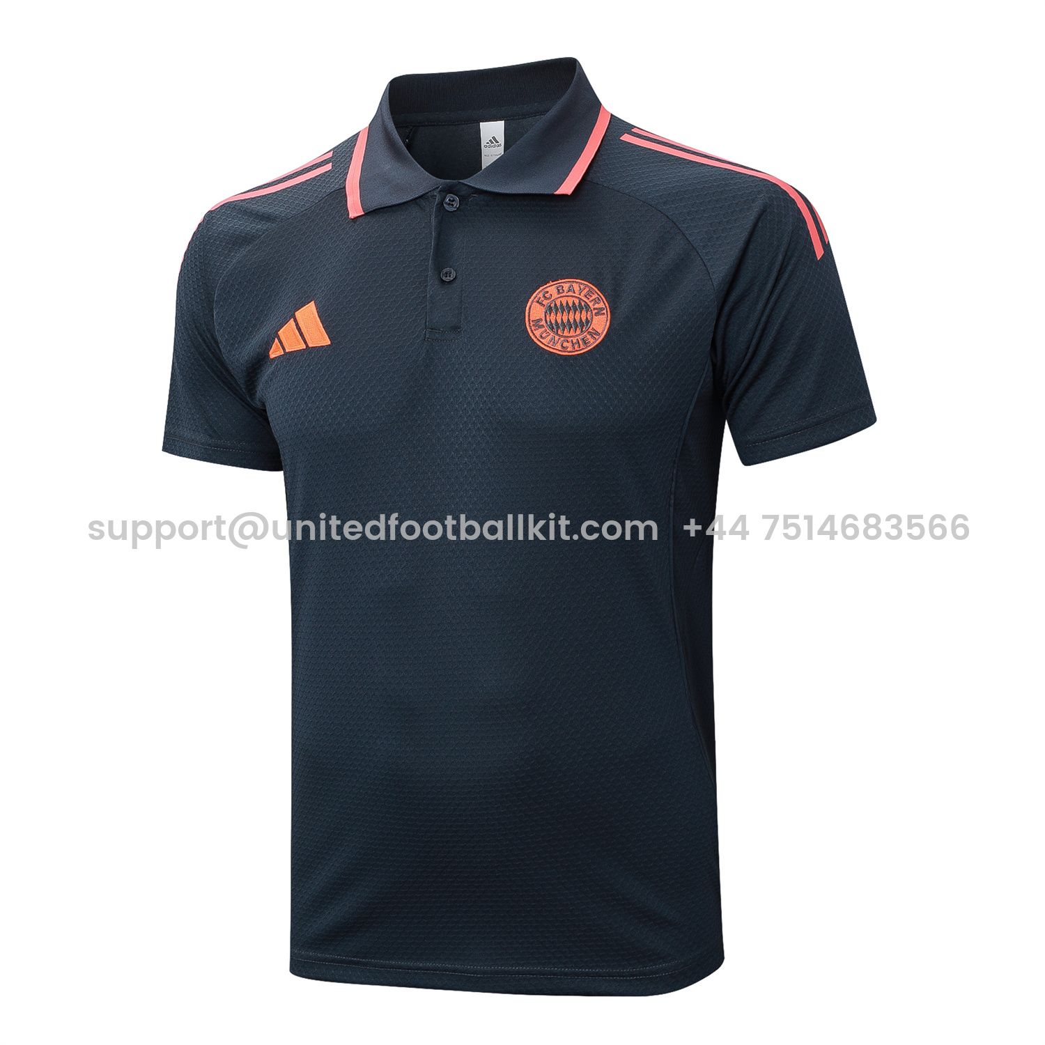 Unitedfootballkit.com | Bayern Munich 25-26 POLO Short-Sleeve Training Set - Deep Grey Top and Pants with Orange Badge -Customize Name, Number and Patch | Worldwide Shipping