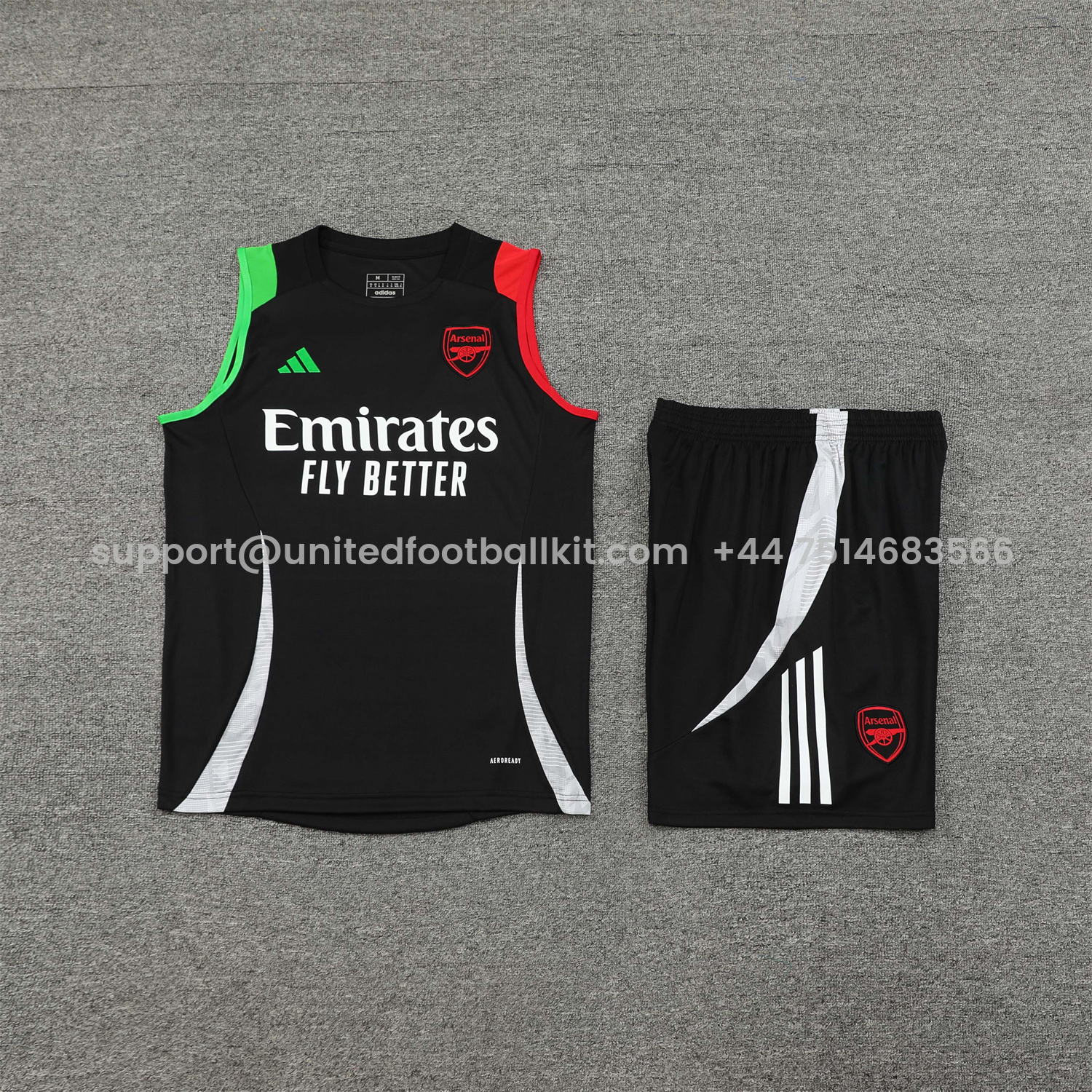 Unitedfootballkit.com | Arsenal 24-25 Vest Training Set - Black -Customize Name, Number and Patch | Worldwide Shipping