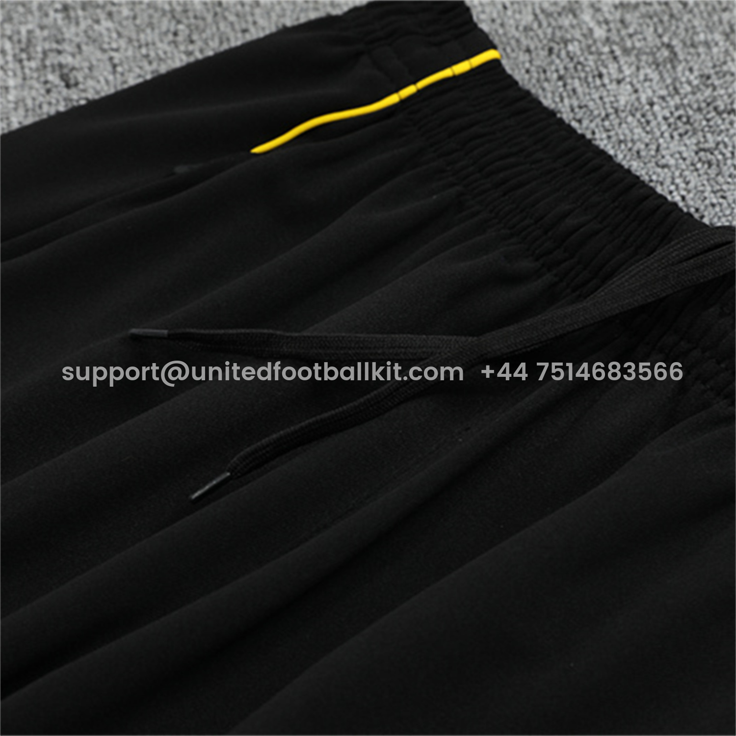 Unitedfootballkit.com | Real Madrid 25-26 Long Sleeve Training Set - Yellow Line White Top and Black Shorts -Customize Name, Number and Patch | Worldwide Shipping